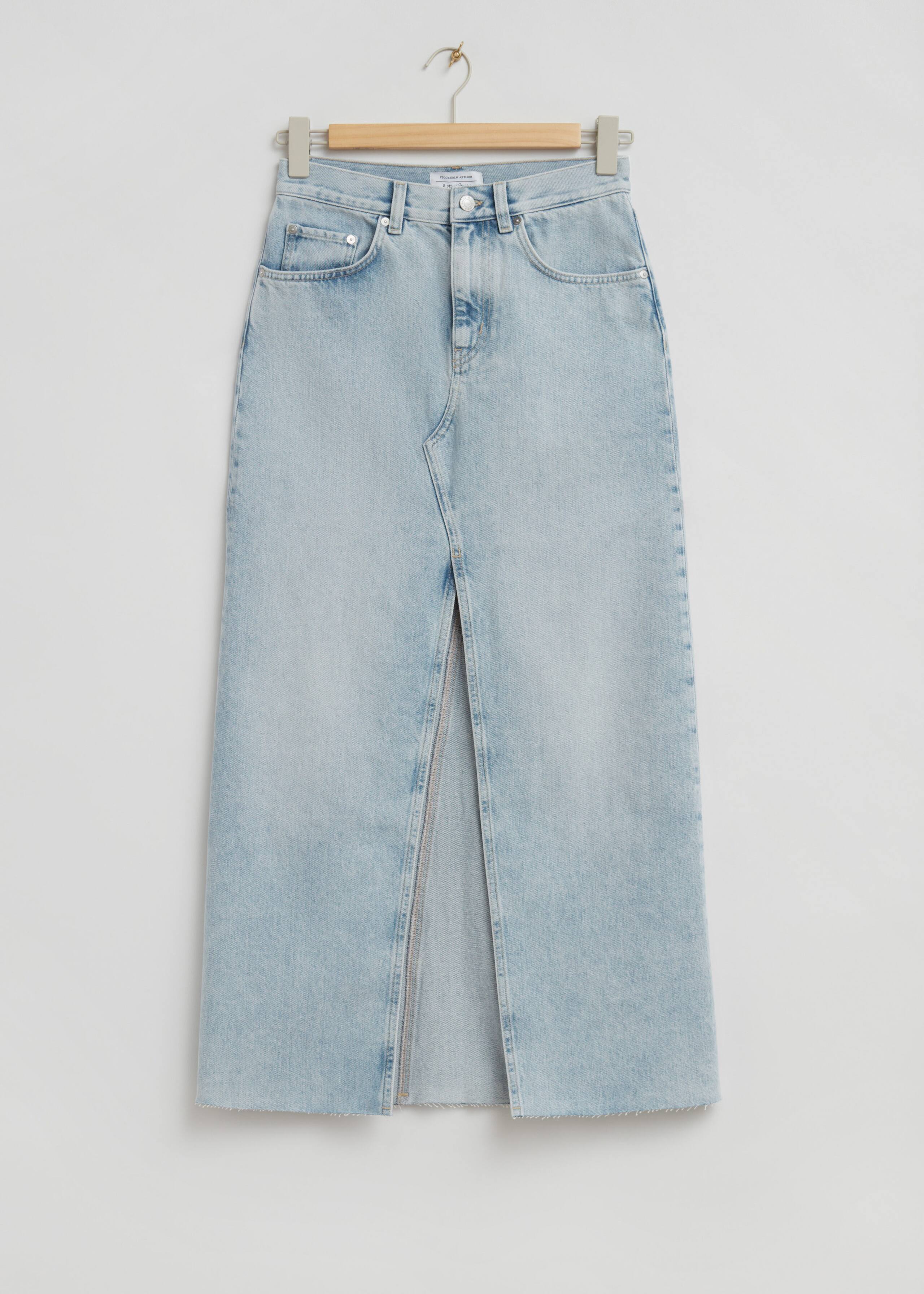 Postrzępiona spódnica midi z denimu – Jasnoniebieski – Martwa natura