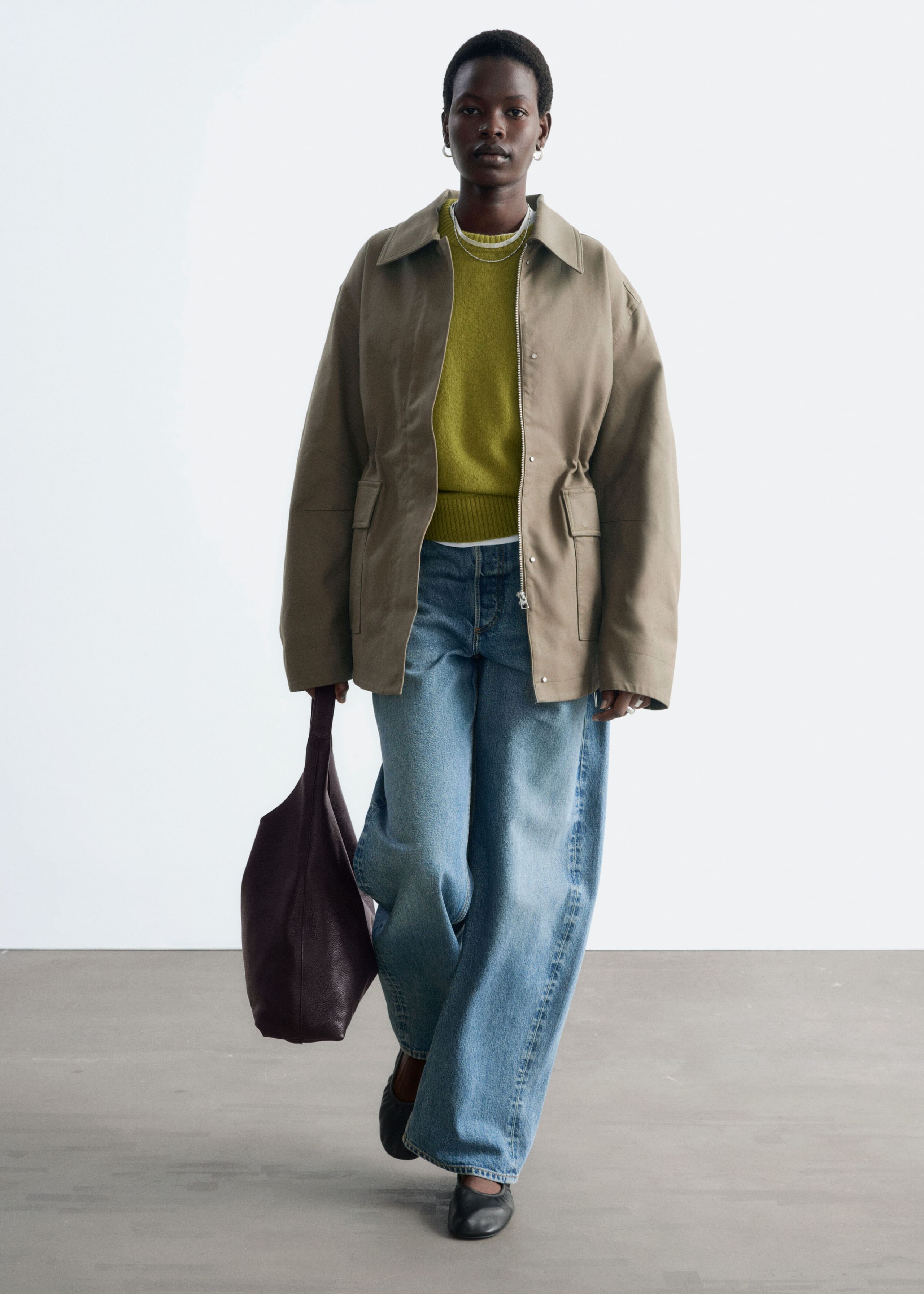 Oversized Drawstring Utility Jacket - Khaki Green - Still Life