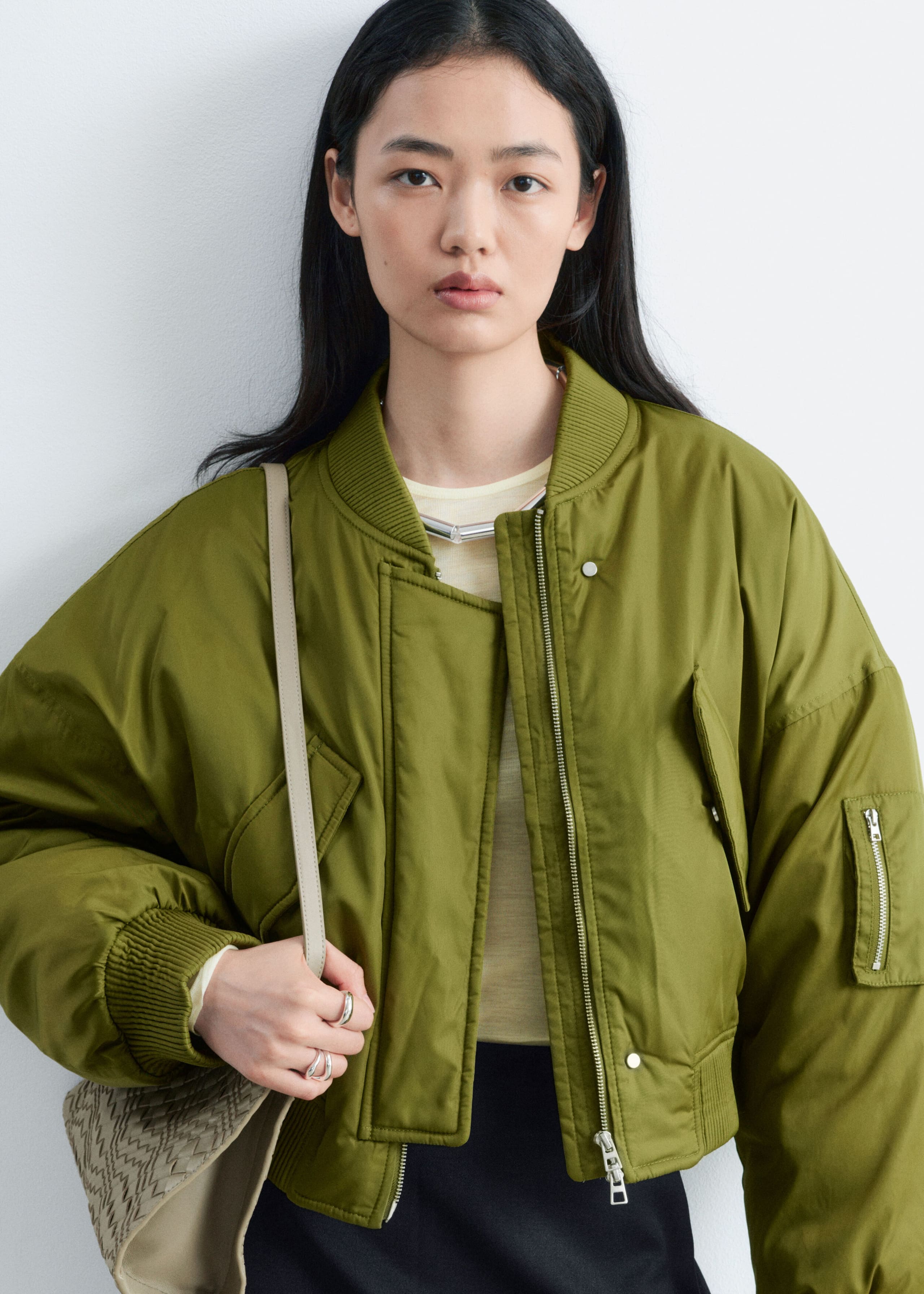 Cropped Bomber Jacket - Green - Lookbook