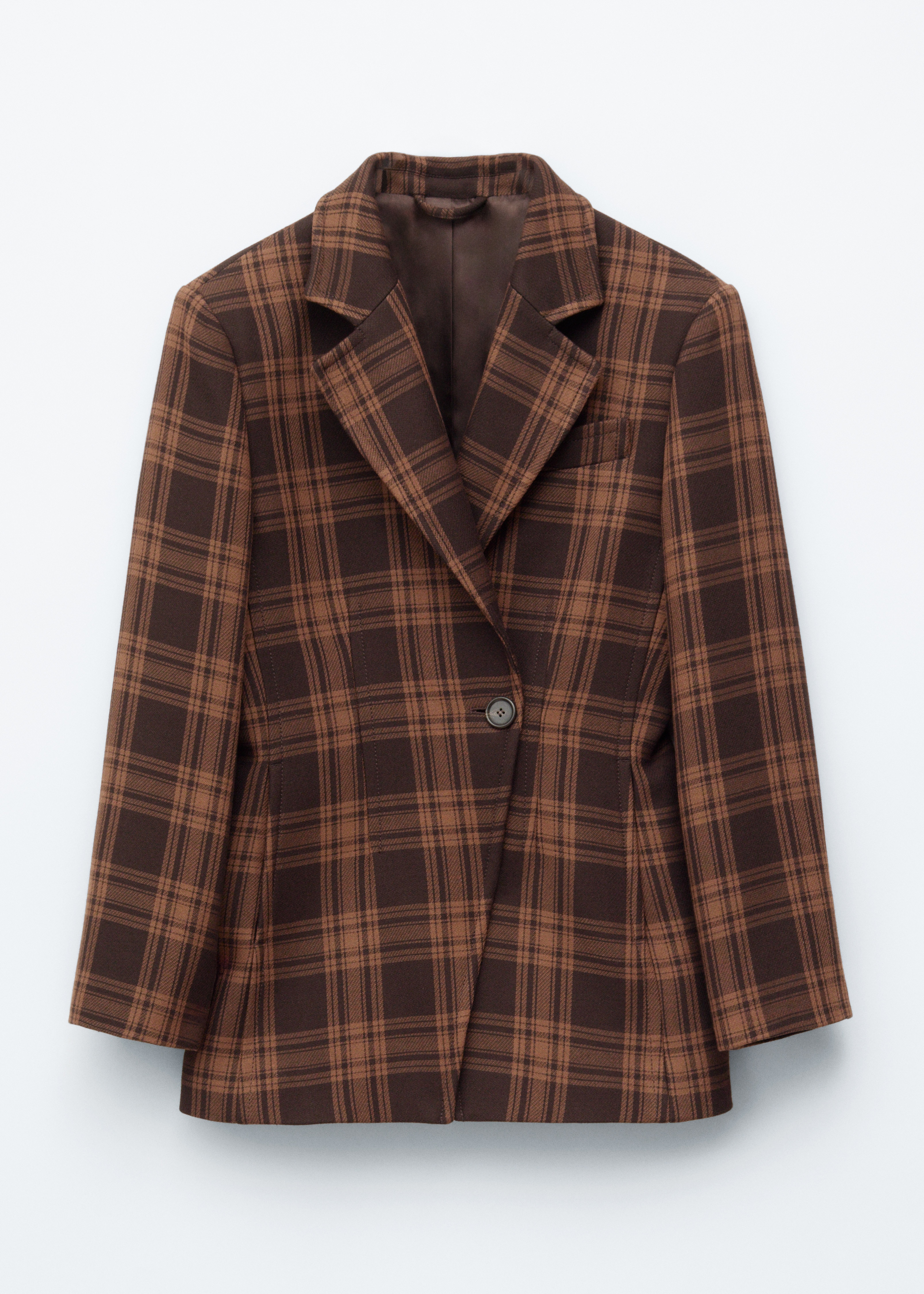 Blazer aderente con spalline - Motivo a quadri marrone/Blu polvere