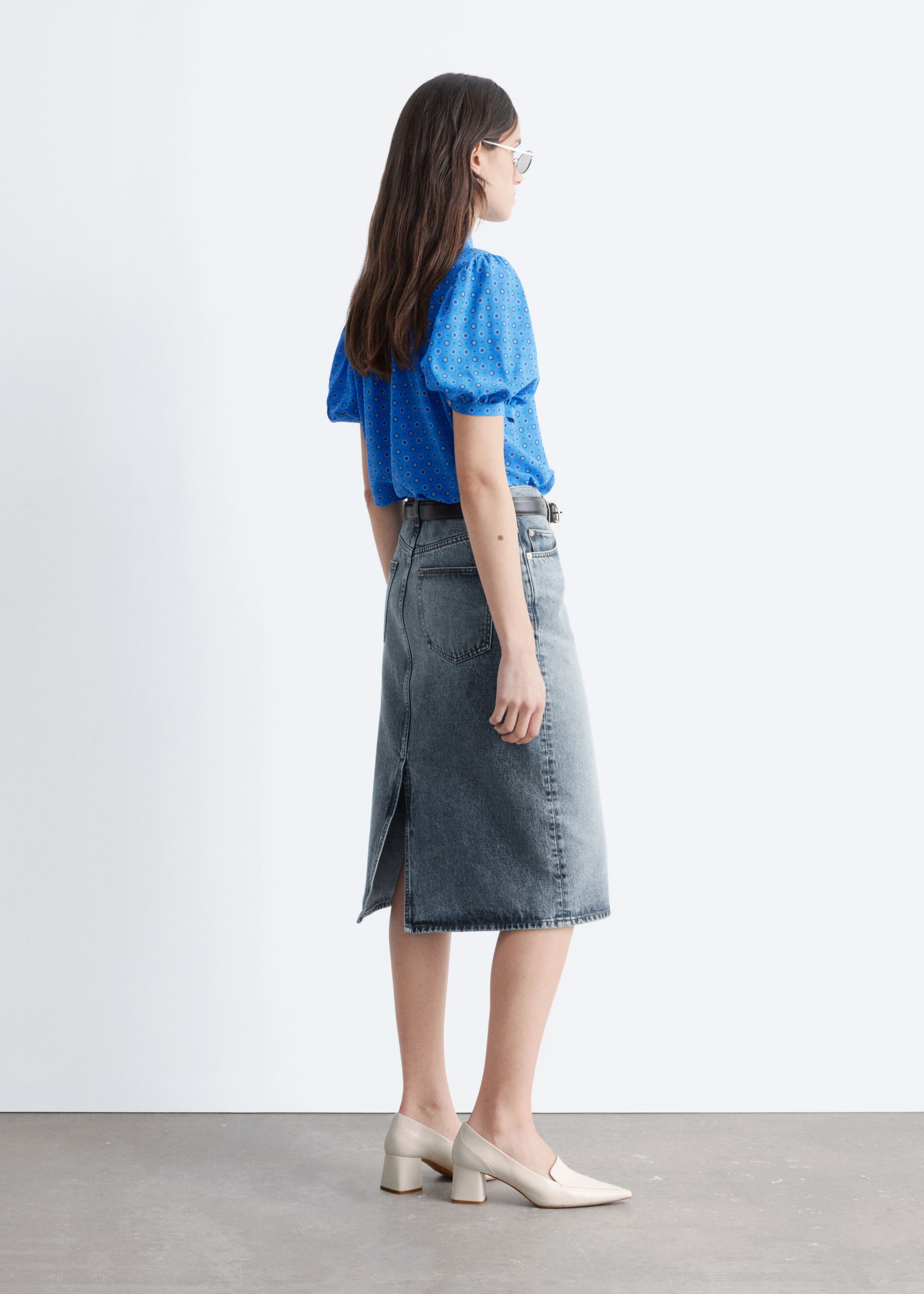 Image of Printed Tie-Neck Silk Blouse