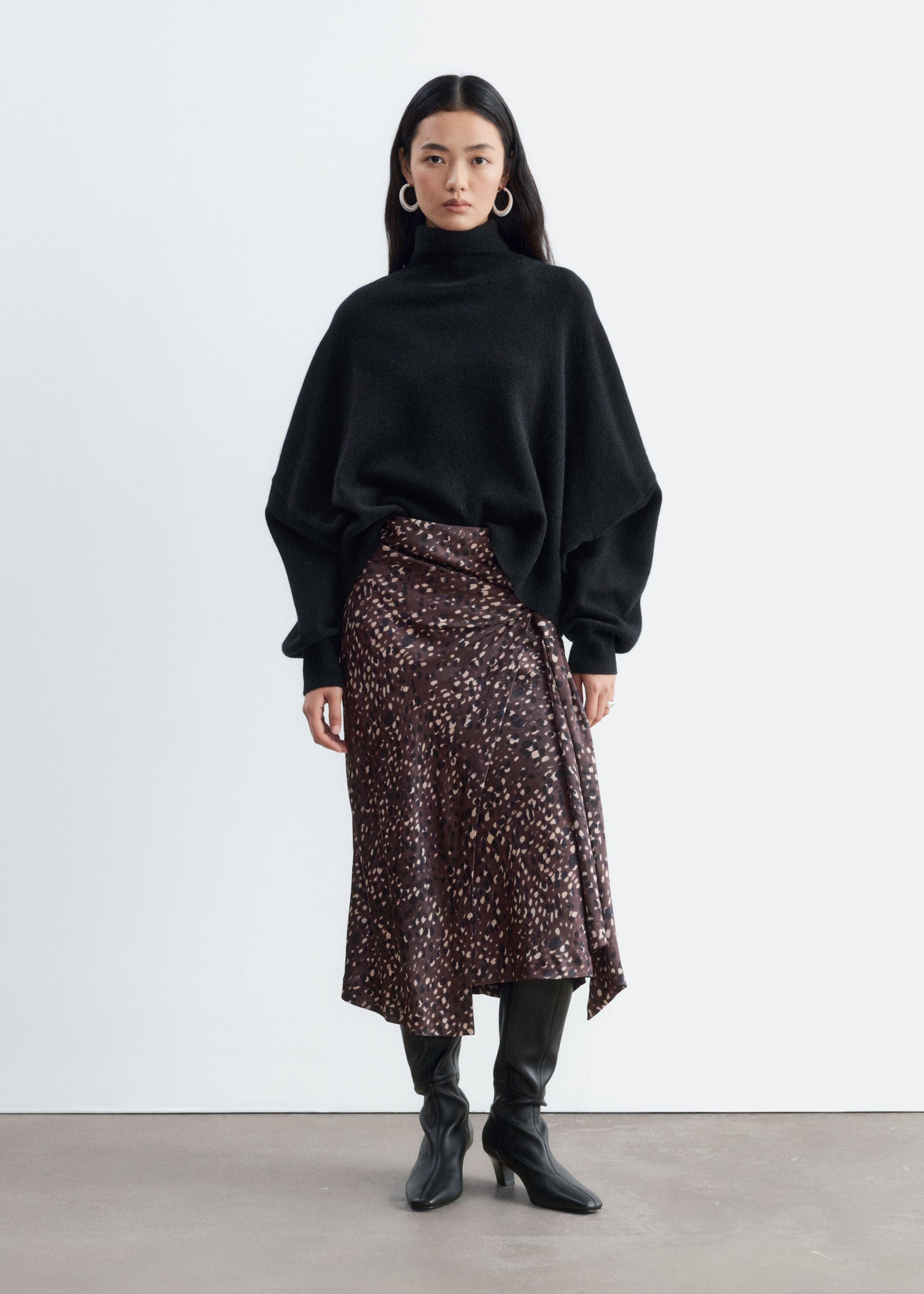 Draped Midi Skirt Dark Brown/Printed