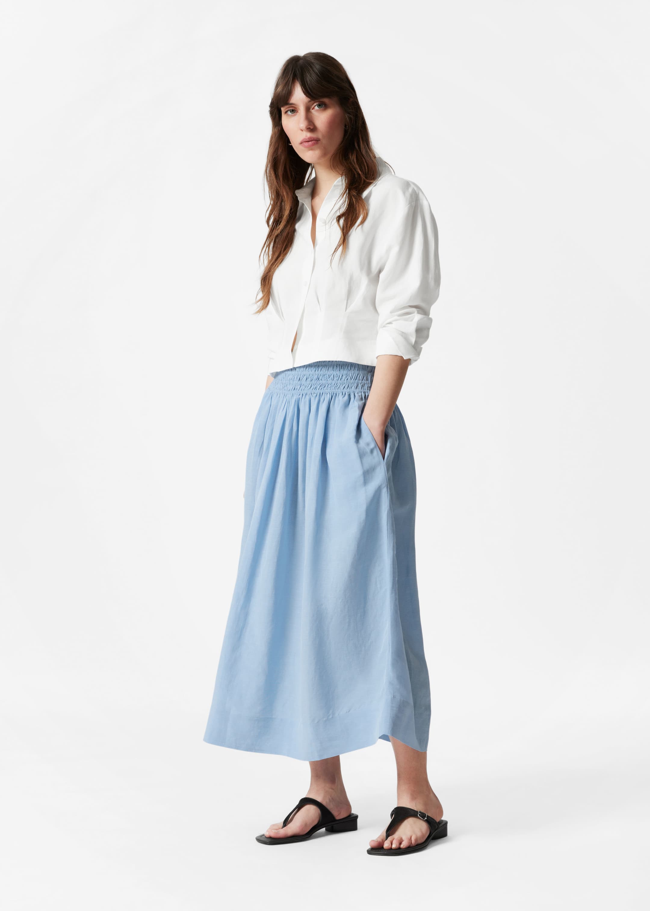 View larger image: Smock-Waist Midi Skirt - Light Blue - Ladies | H&M GB 1