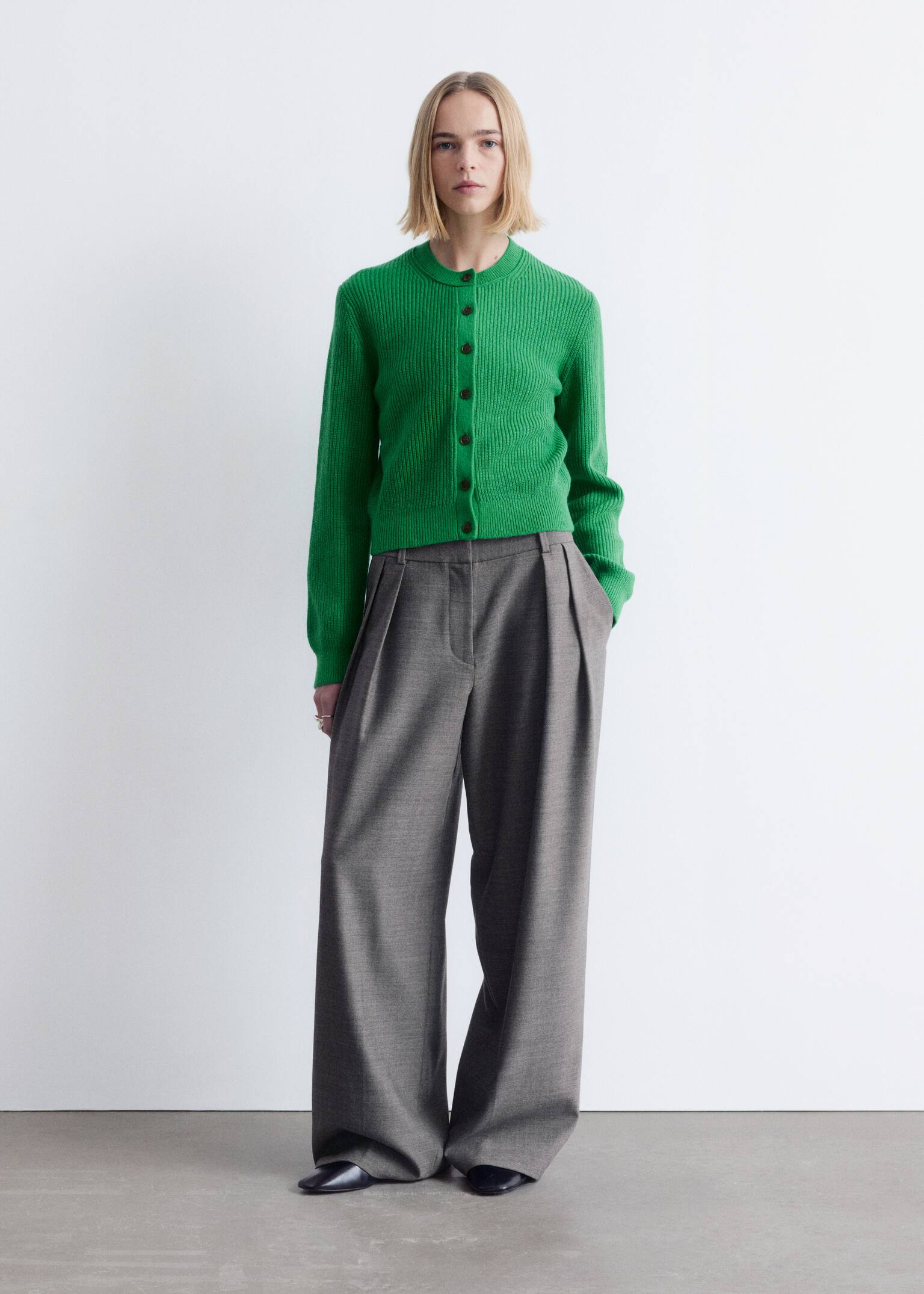 קרדיגן מתערובת צמר - ירוק/כחול/אפור מלנג' - 6