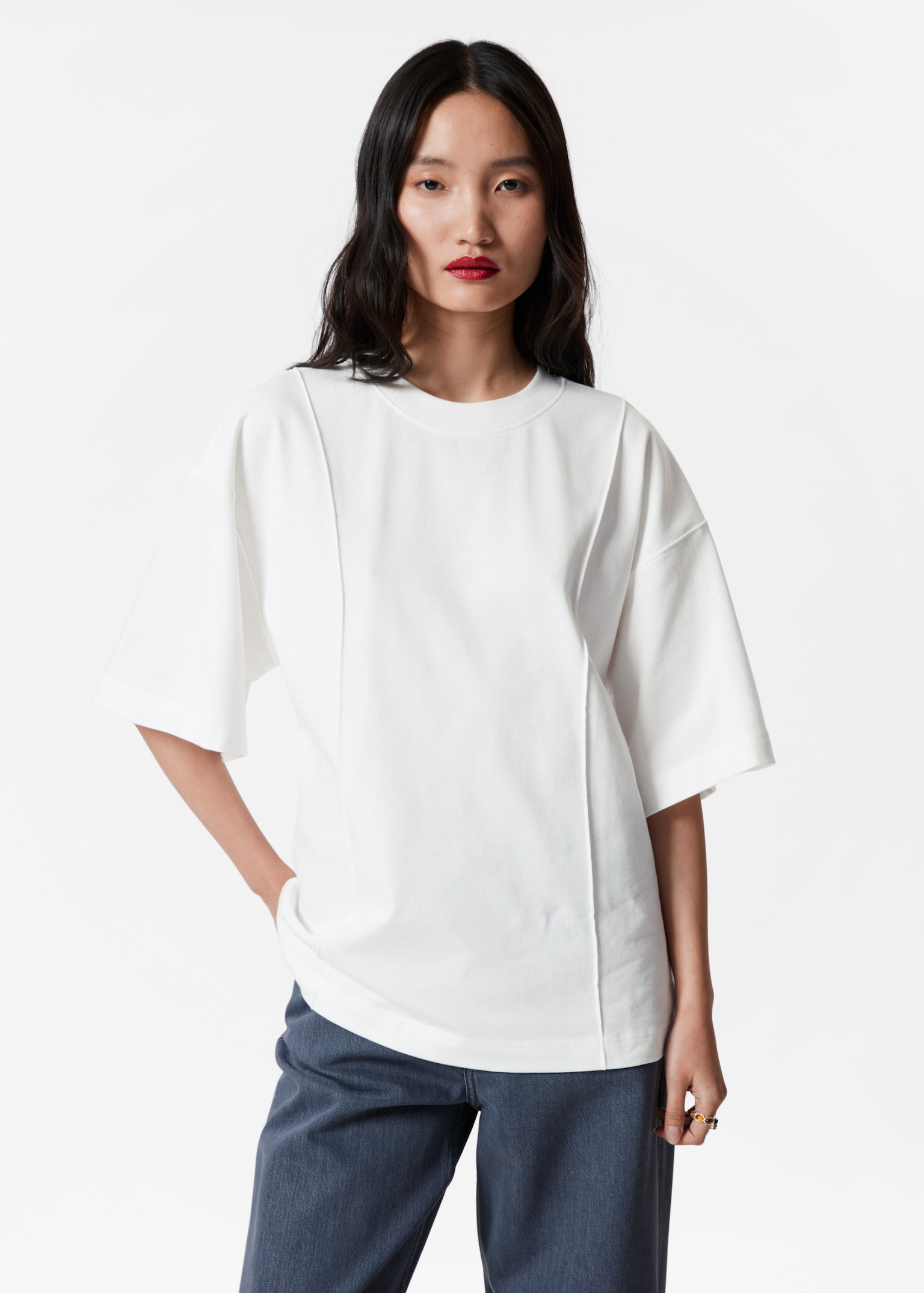 Strukturalny T-shirt - Biały - 1