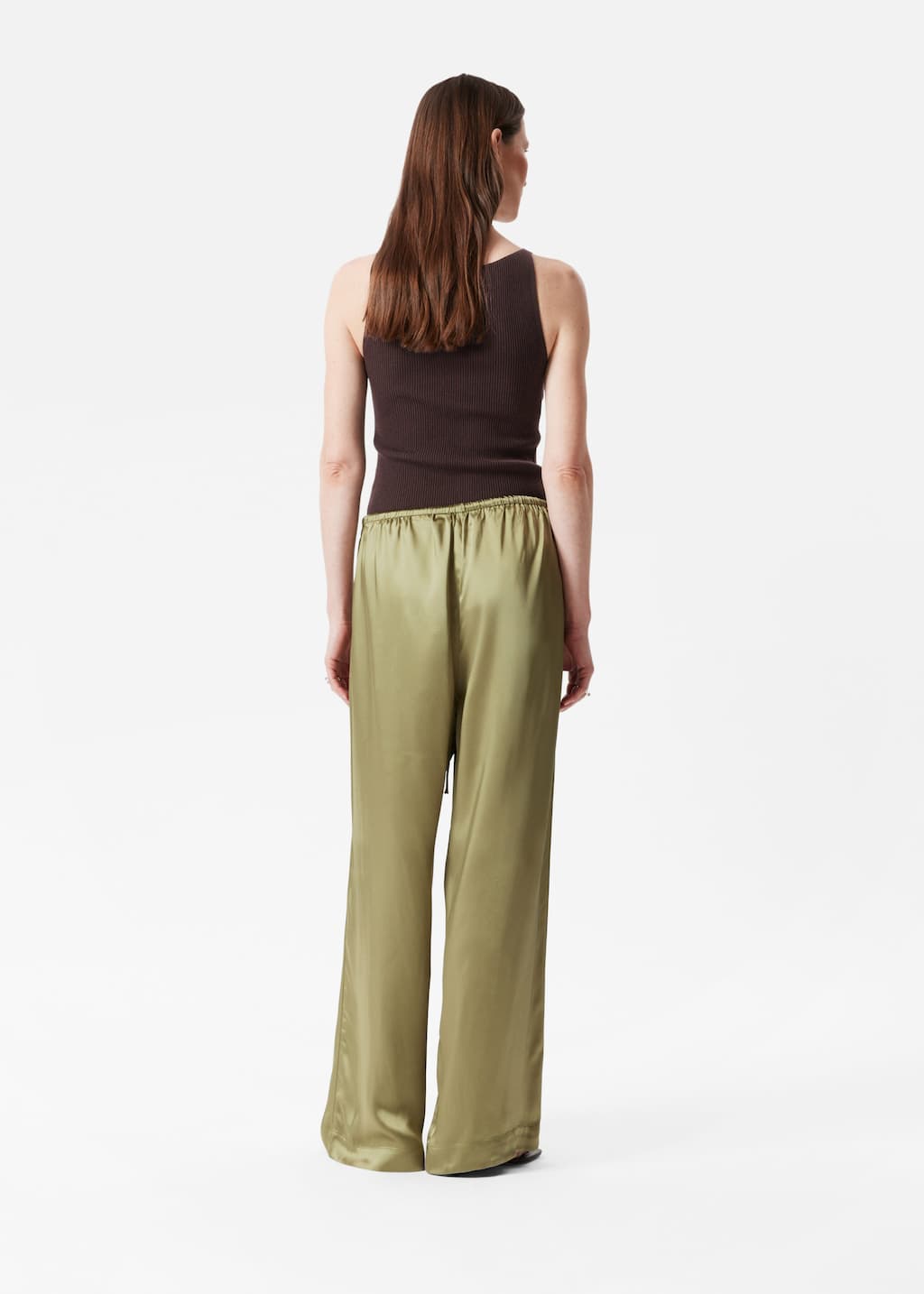Image of Pantalon en satin à cordon de serrage