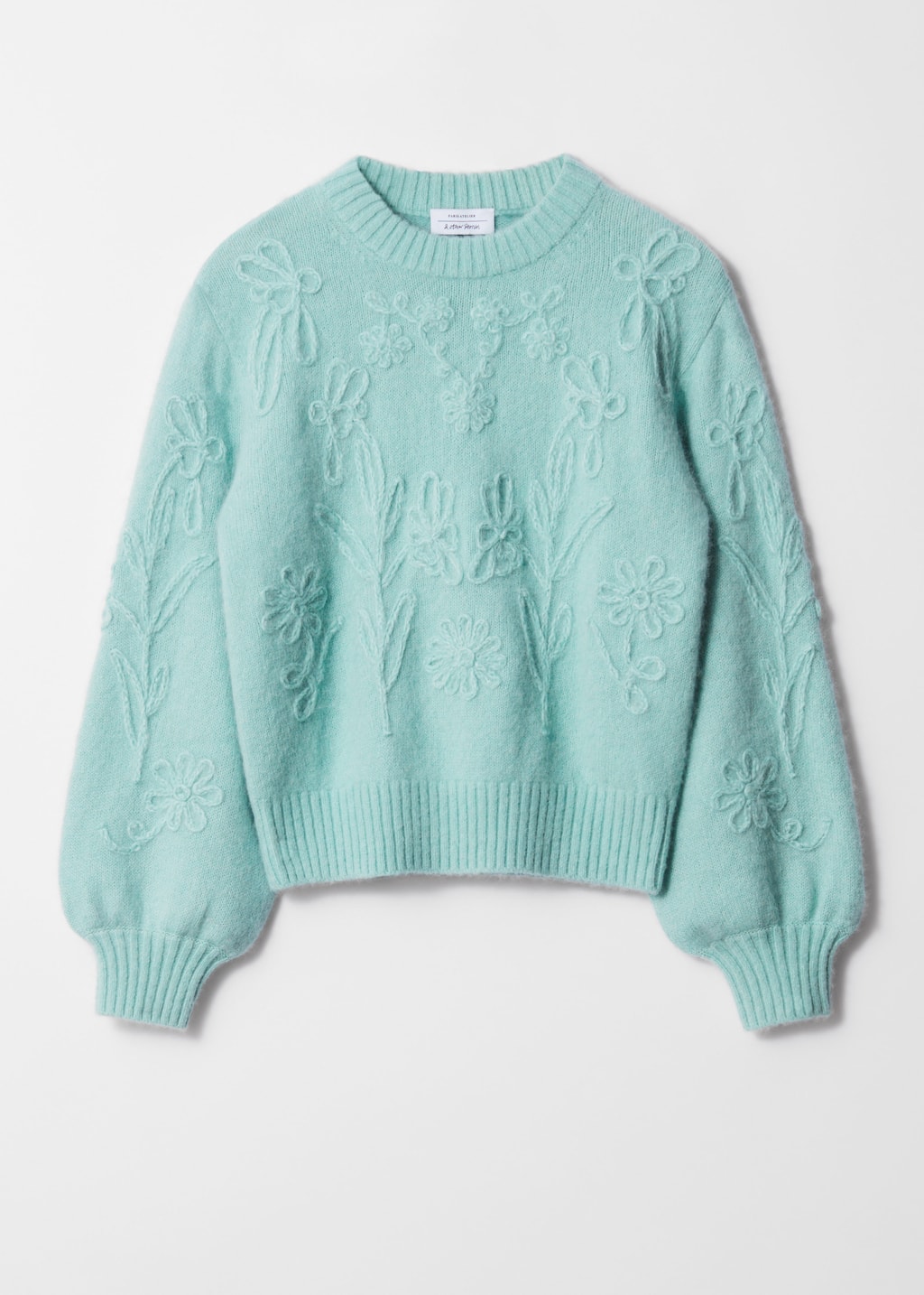 Floral-Appliqué Knit Jumper - Pale Green - Still Life