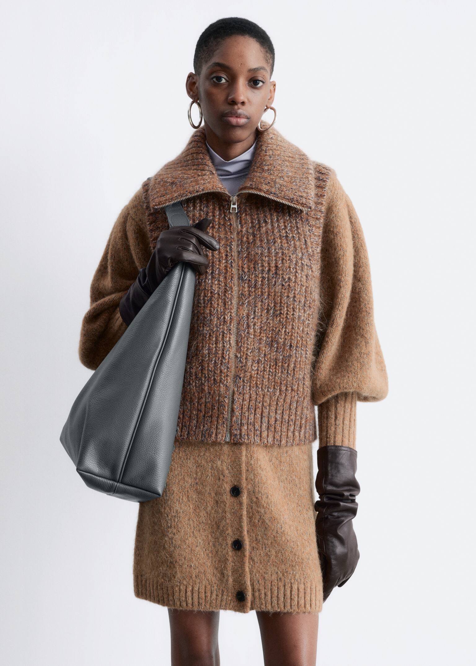Gilet in maglia con zip - Marrone