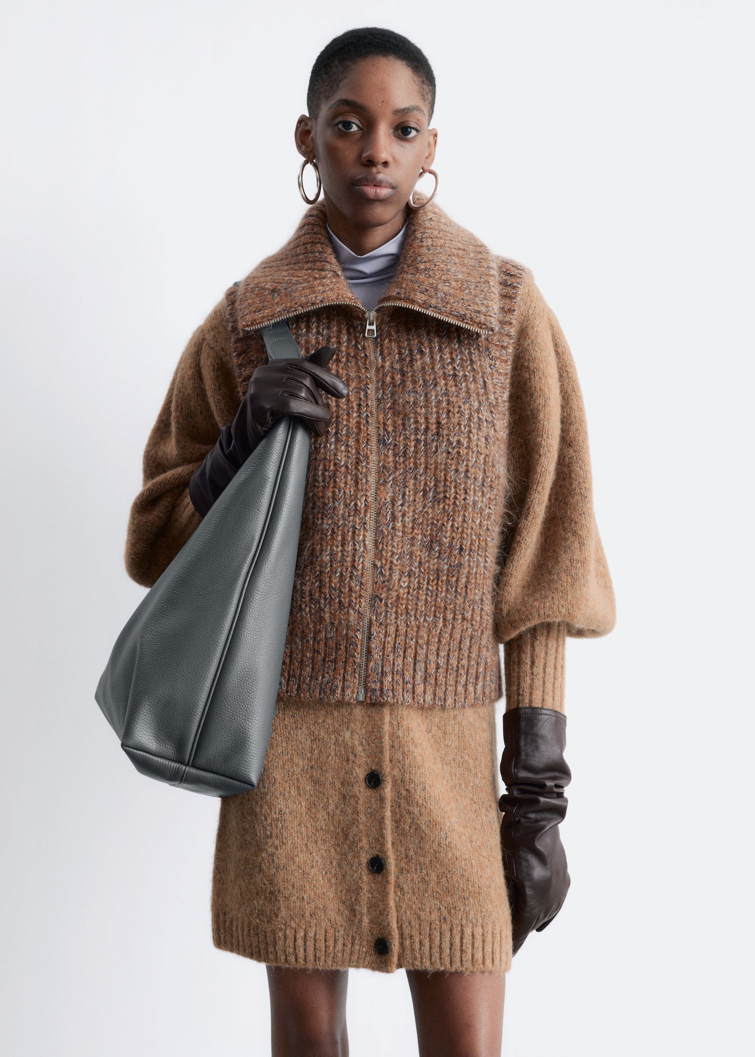Gilet in maglia con zip - Marrone