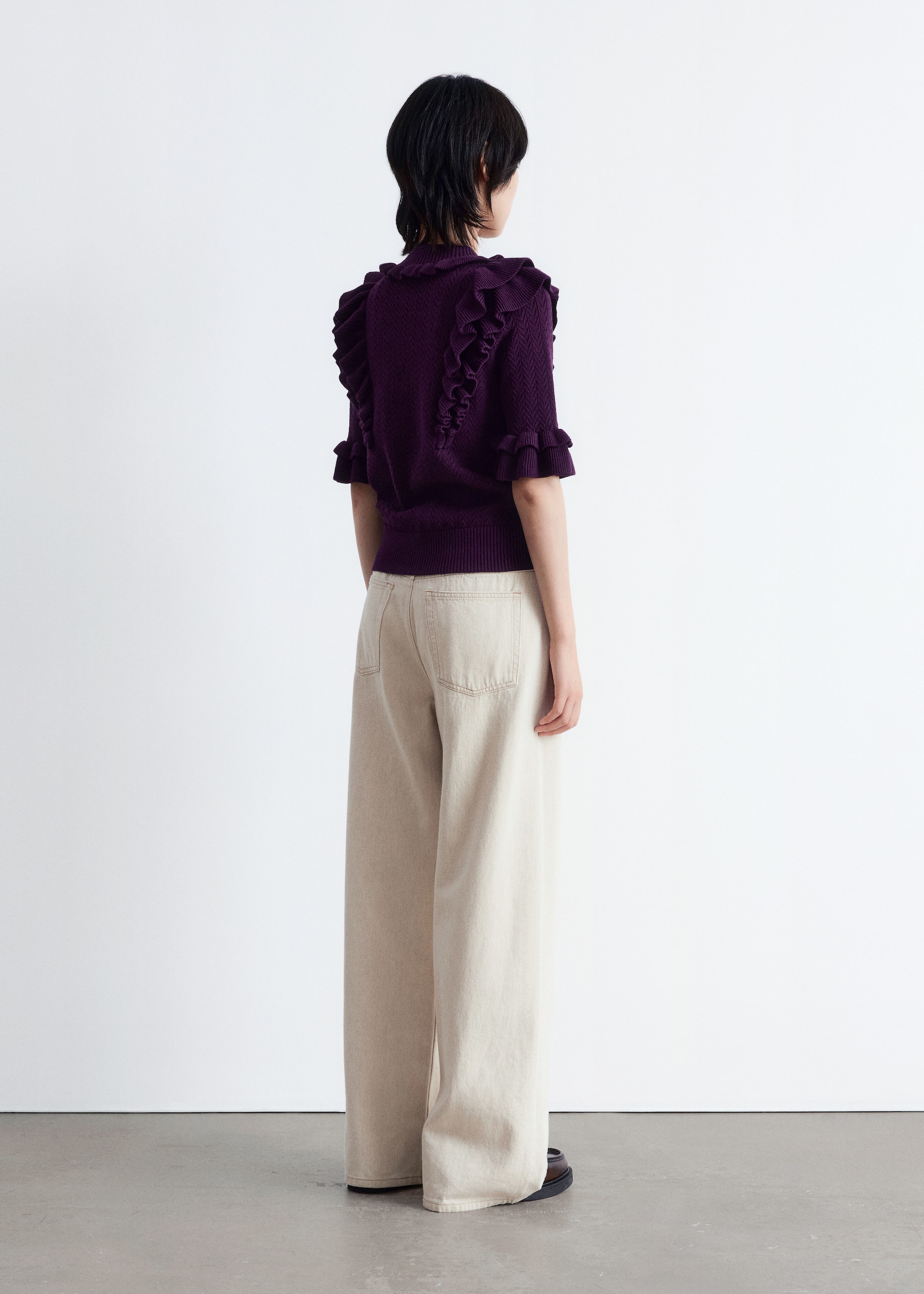 View larger image: Pointelle-Knit Ruffle Top - Dark Purple - Ladies | H&M GB 5
