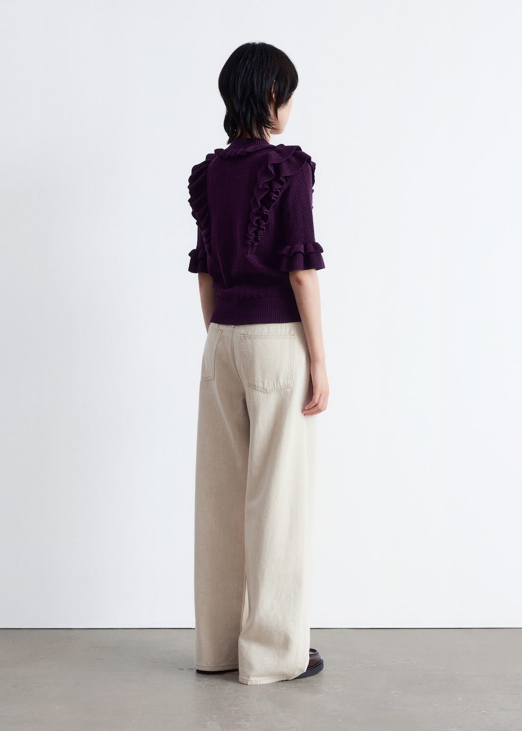 Image of Pointelle-Knit Ruffle Top