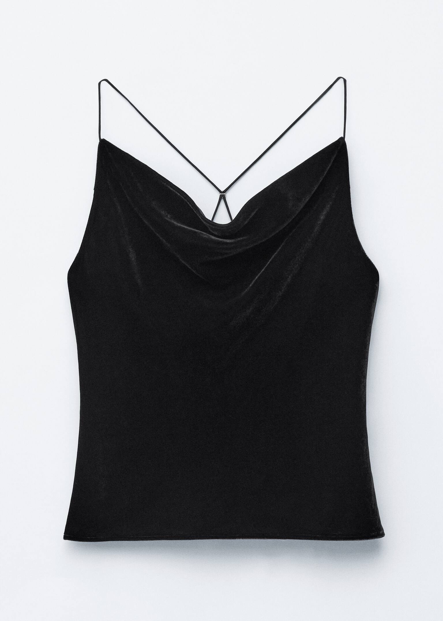 Strappy Velvet Top - Black/Khaki Brown