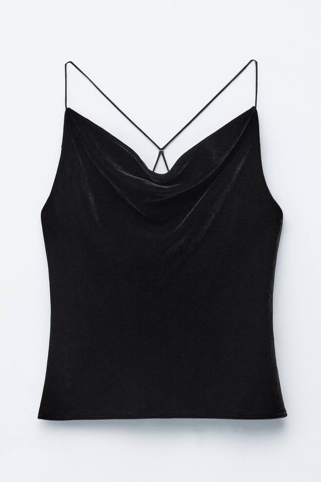 Top de terciopelo de tirantes - Negro/Marrón caqui - 1