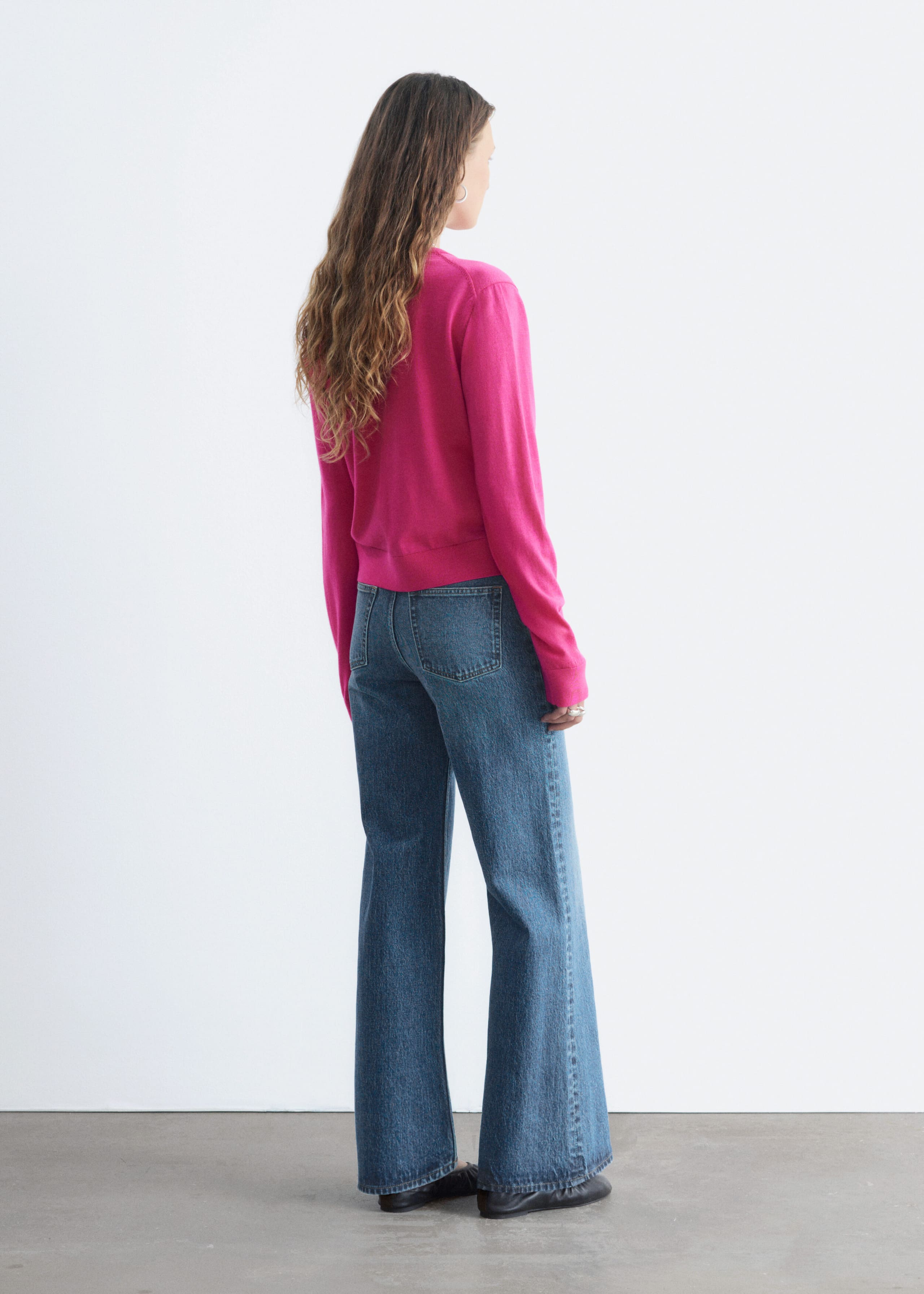 Plain-Knit Wool Cardigan - Bright Pink - Still Life