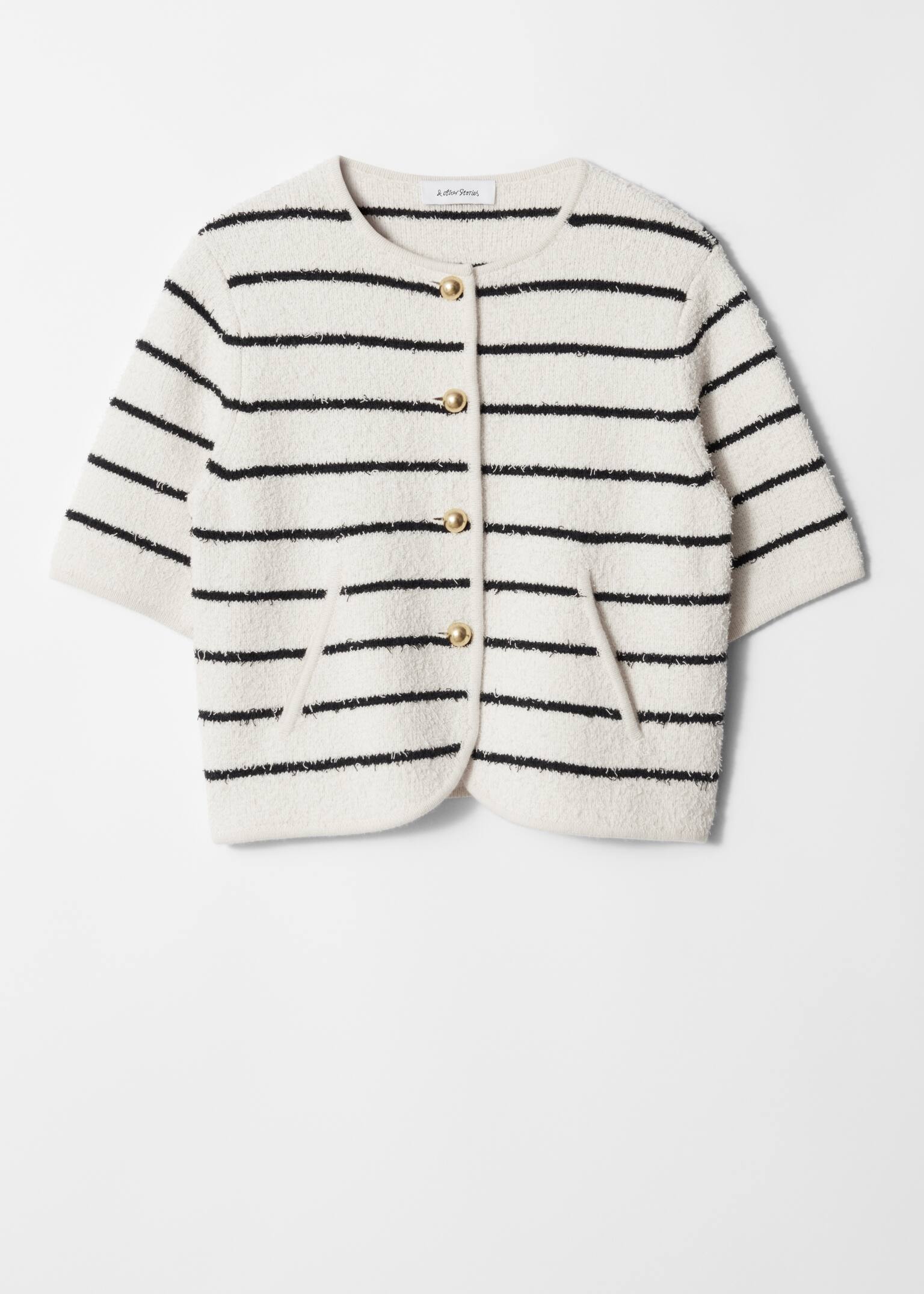 Cardigan cu mâneci scurte texturat - Dungi Negru/Alb/Negru - 1