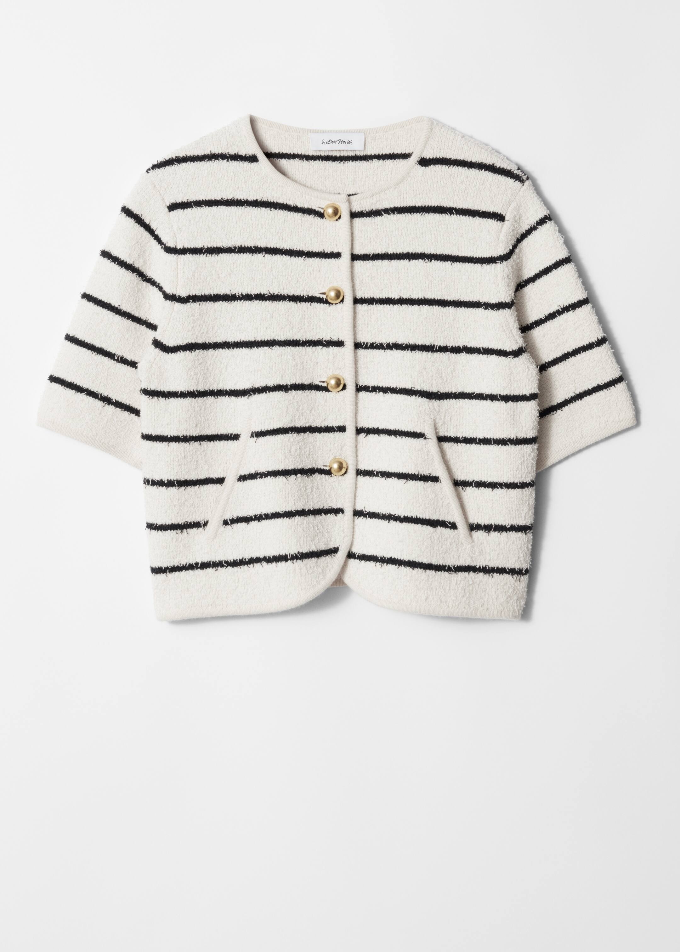 Zobacz większy obraz: Teksturowany kardigan z krótkim rękawem - Czarny/biały (paski) - ONA | H&M PL 1