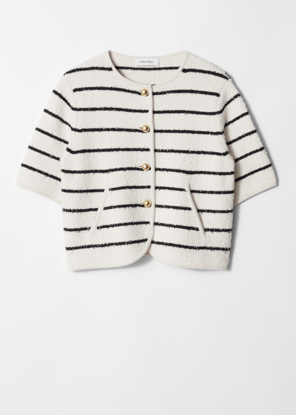 Texturstickad cardigan med kort ärm