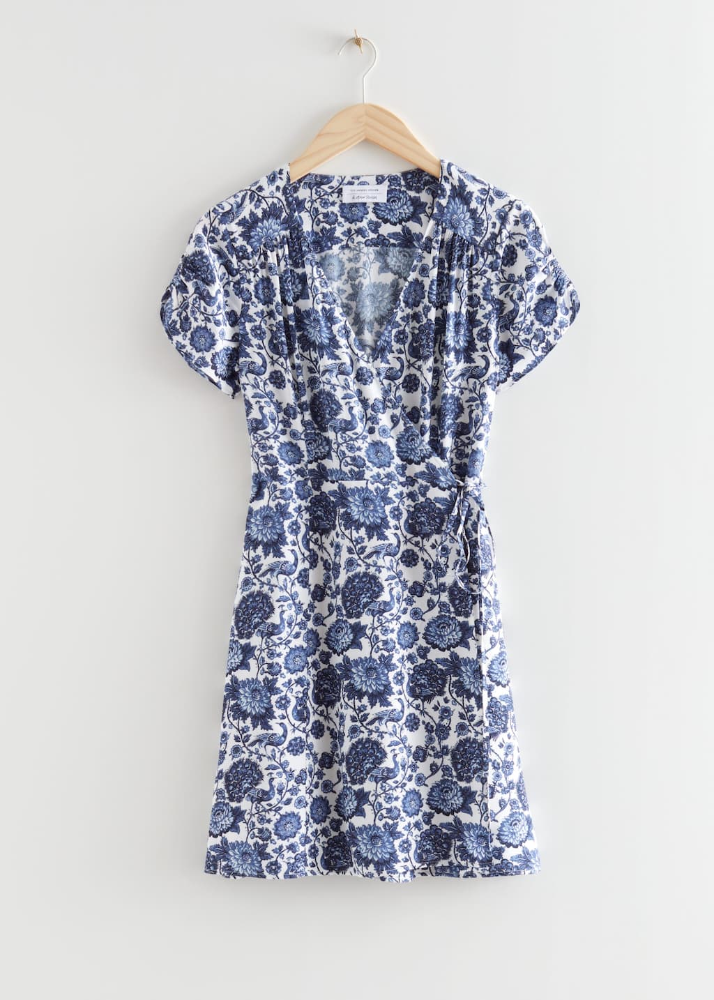 Short Sleeve Mini Wrap Dress - Dark Blue Florals - Still Life