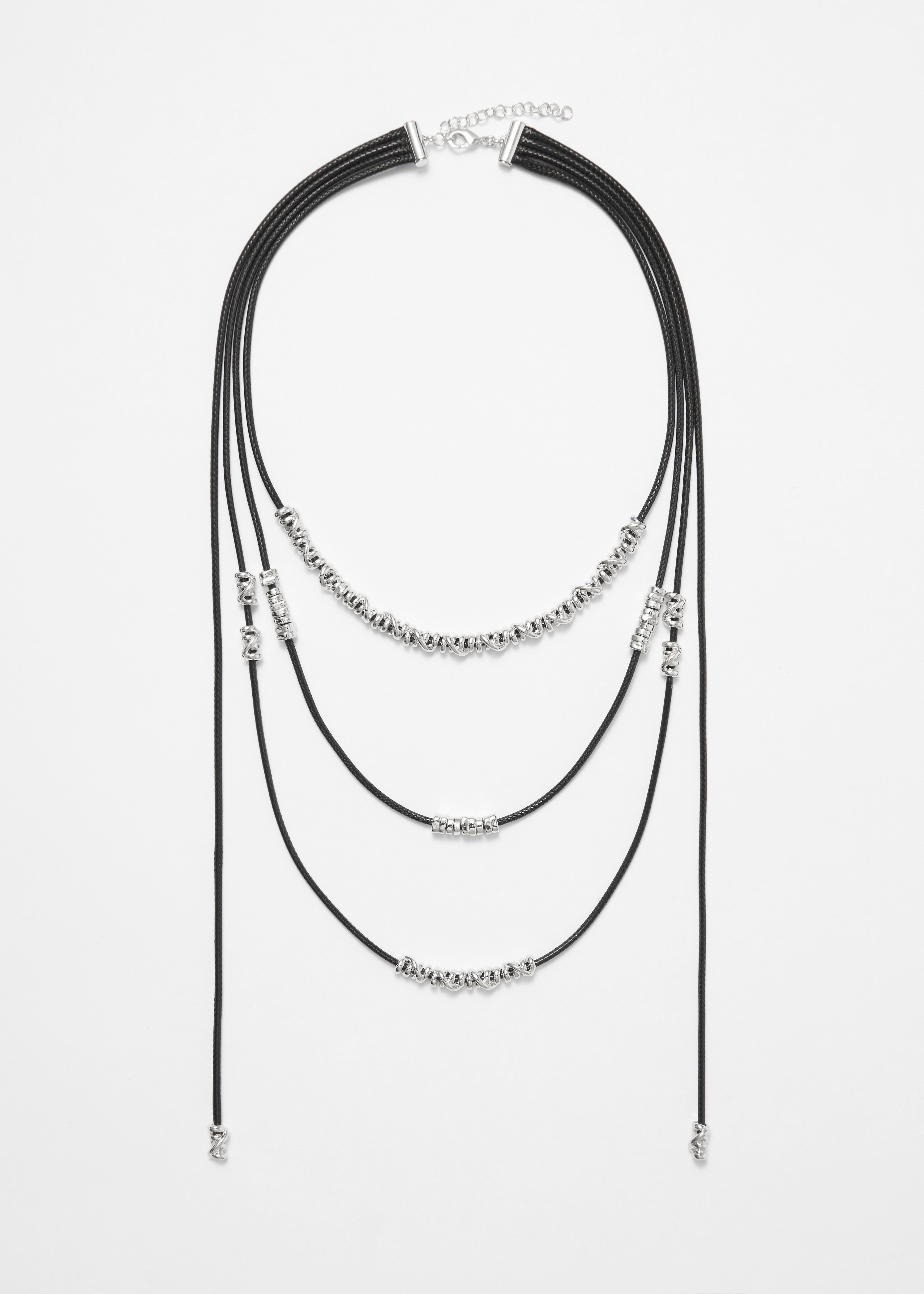 Layered String Cord Necklace - Stříbrná