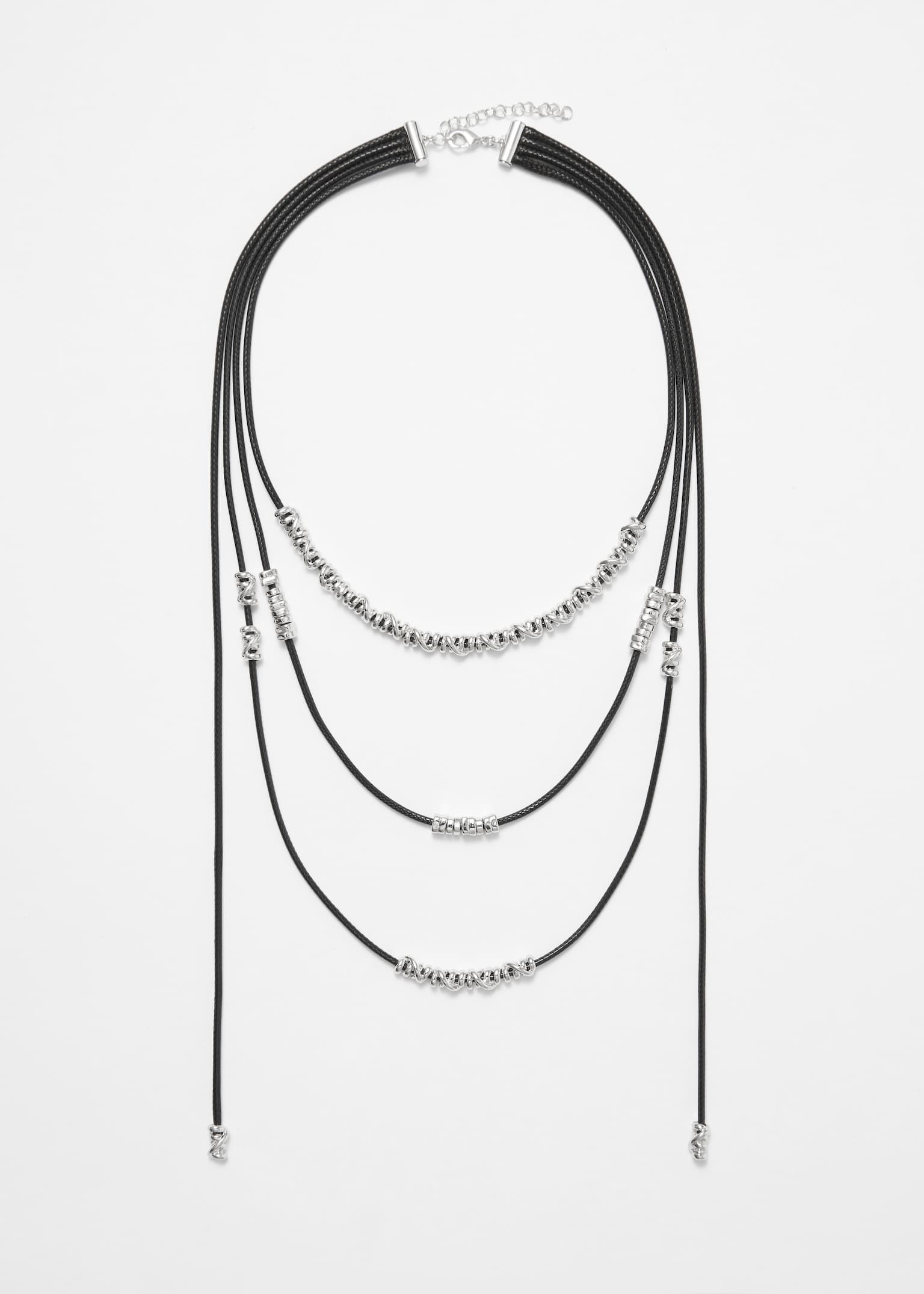 Layered String Cord Necklace - Ασημί - 2