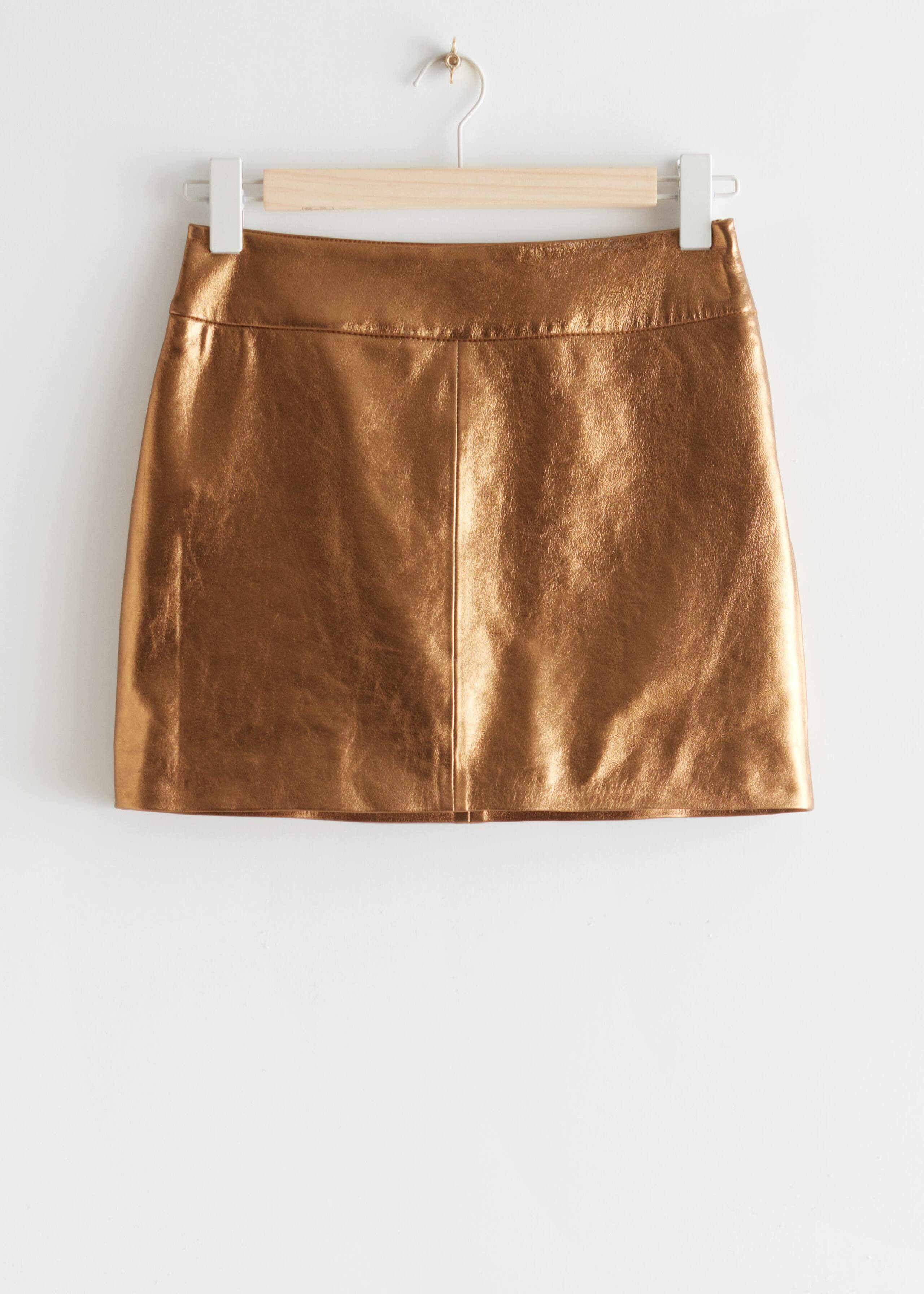Metallic Leather Mini Skirt - Bronze - Still Life