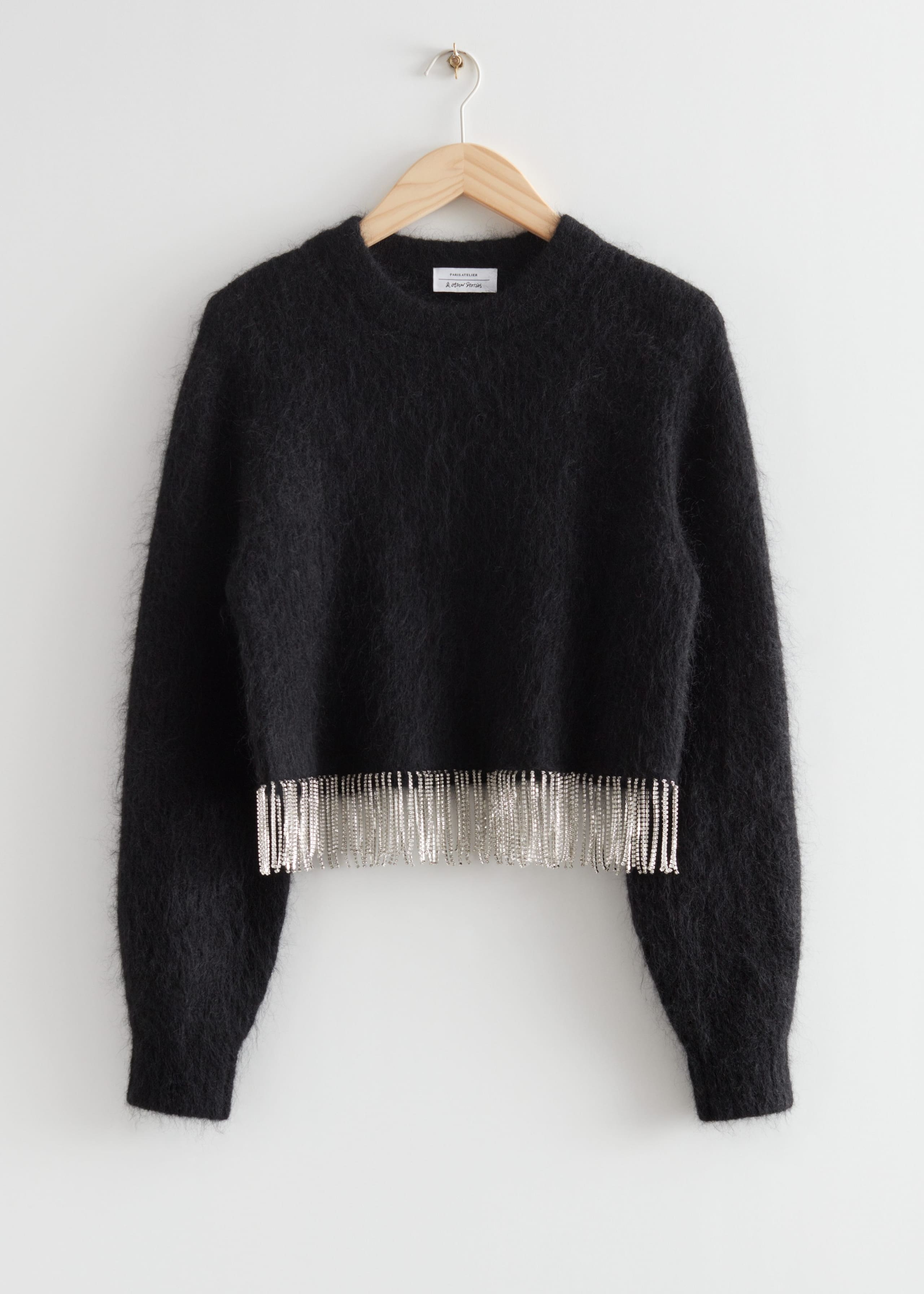 Diamanté Fringed Cropped Jumper - Black - Still Life