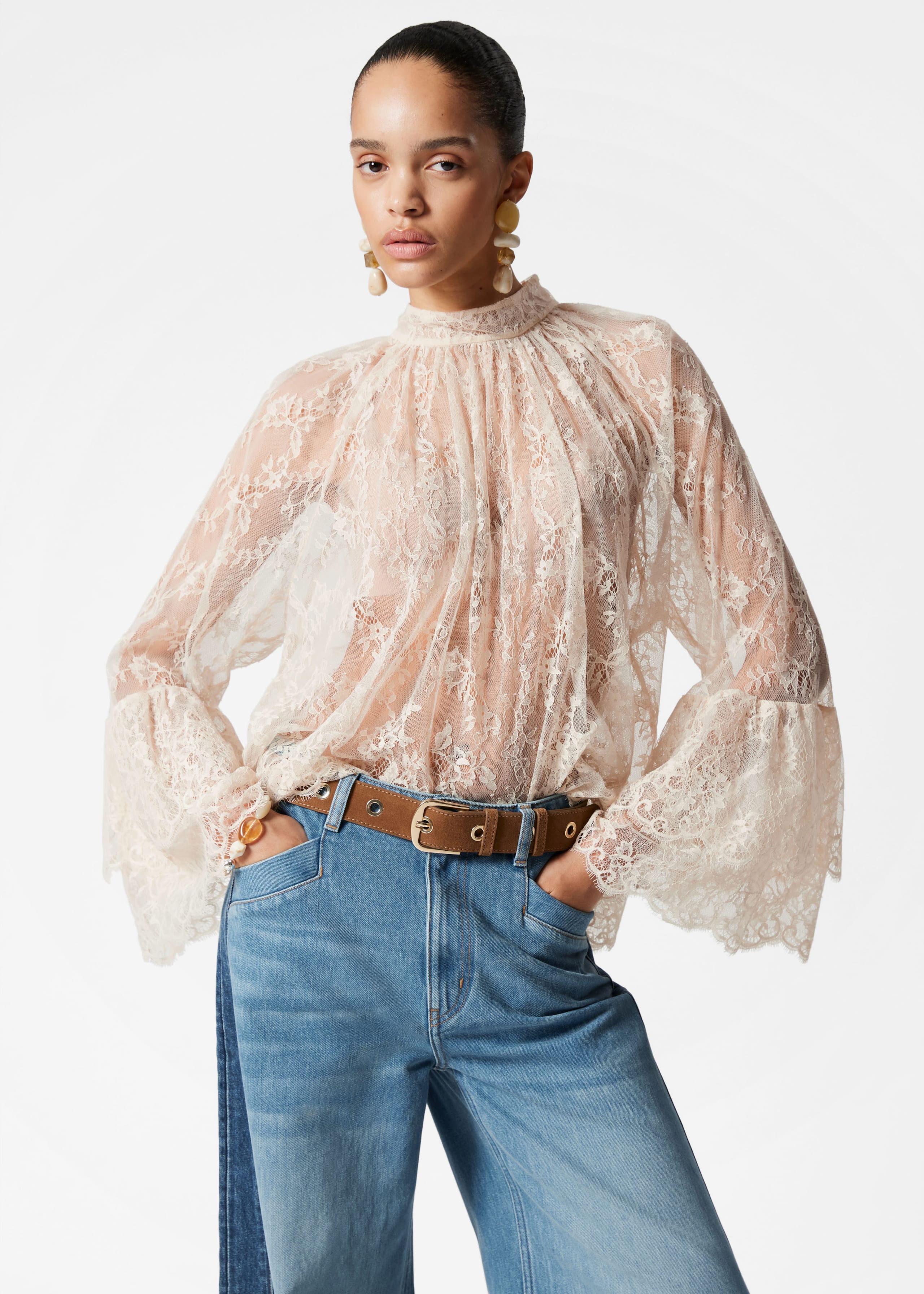 Image of Flounced Lace Blouse
