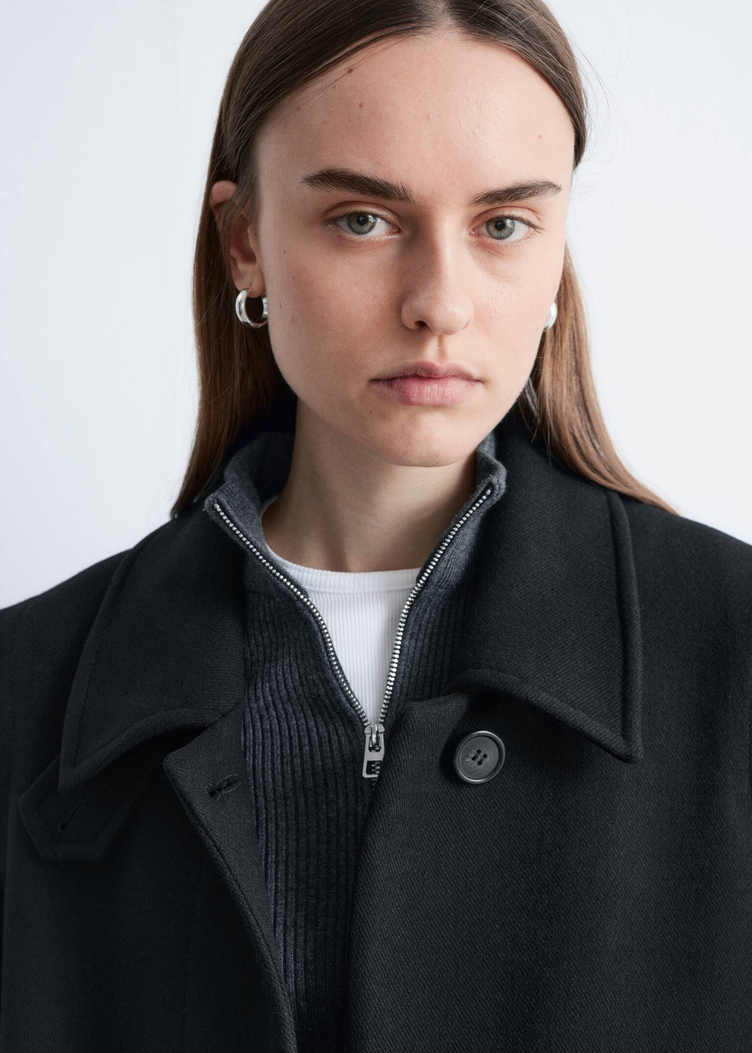 Długi wełniany płaszcz - Czarny/Ciemnoszary - 3