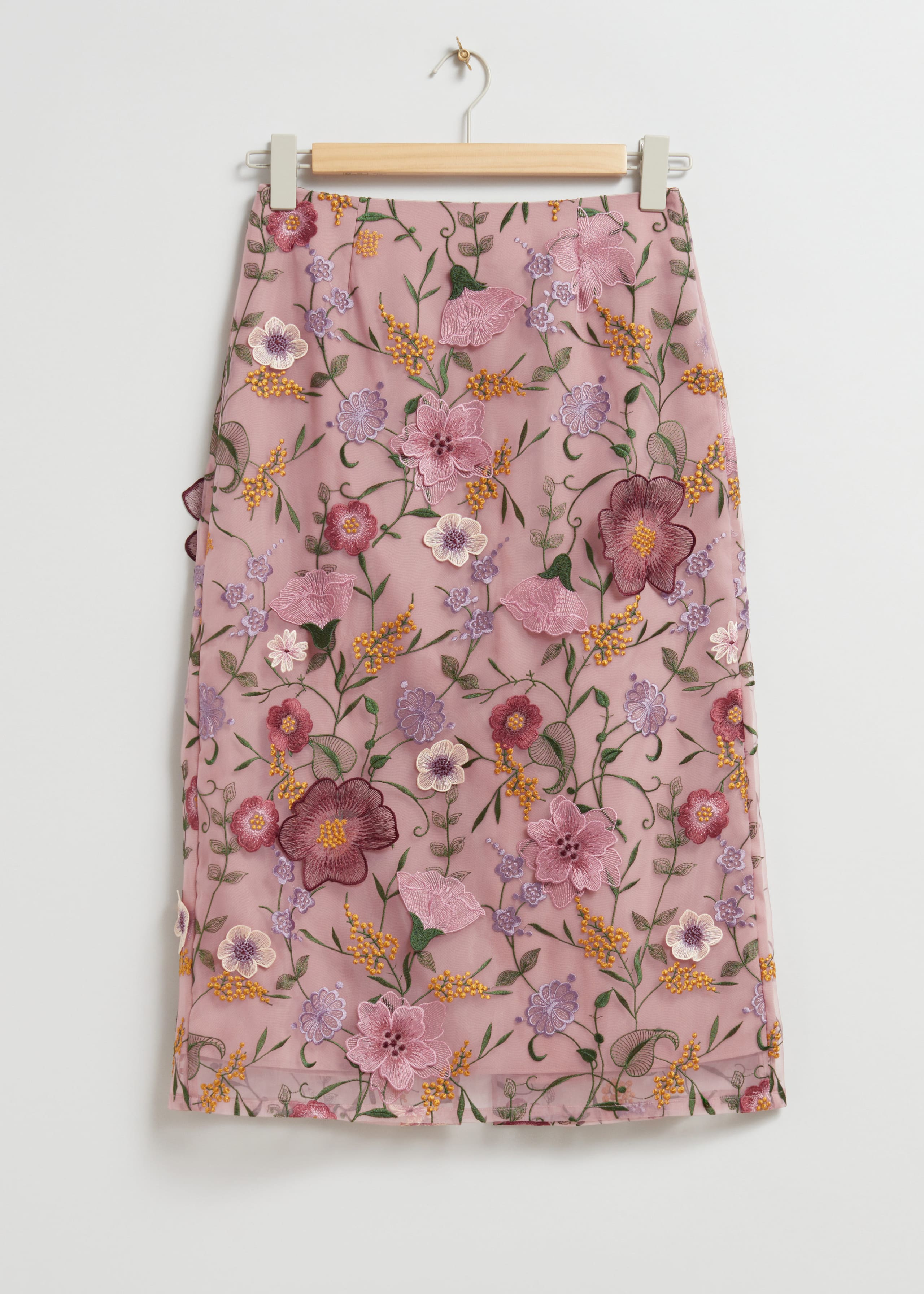 Spódnica midi z organzy w kwiaty – Różowy – Martwa natura
