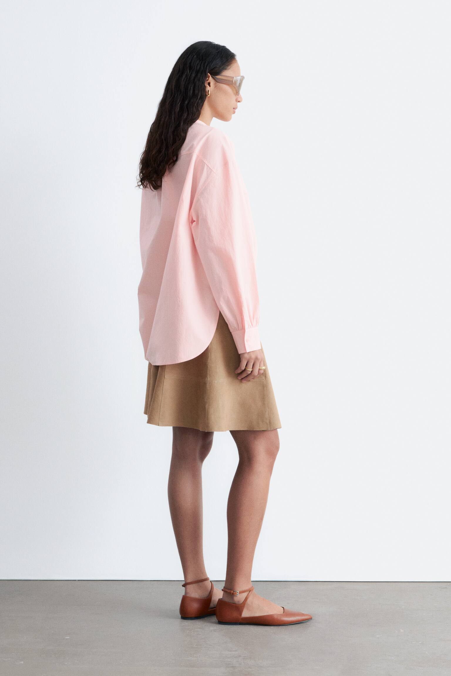 Camisa de algodón de corte holgado - Rosa claro/Cuadros negros/Azul/Cuadros/Blanco - 7