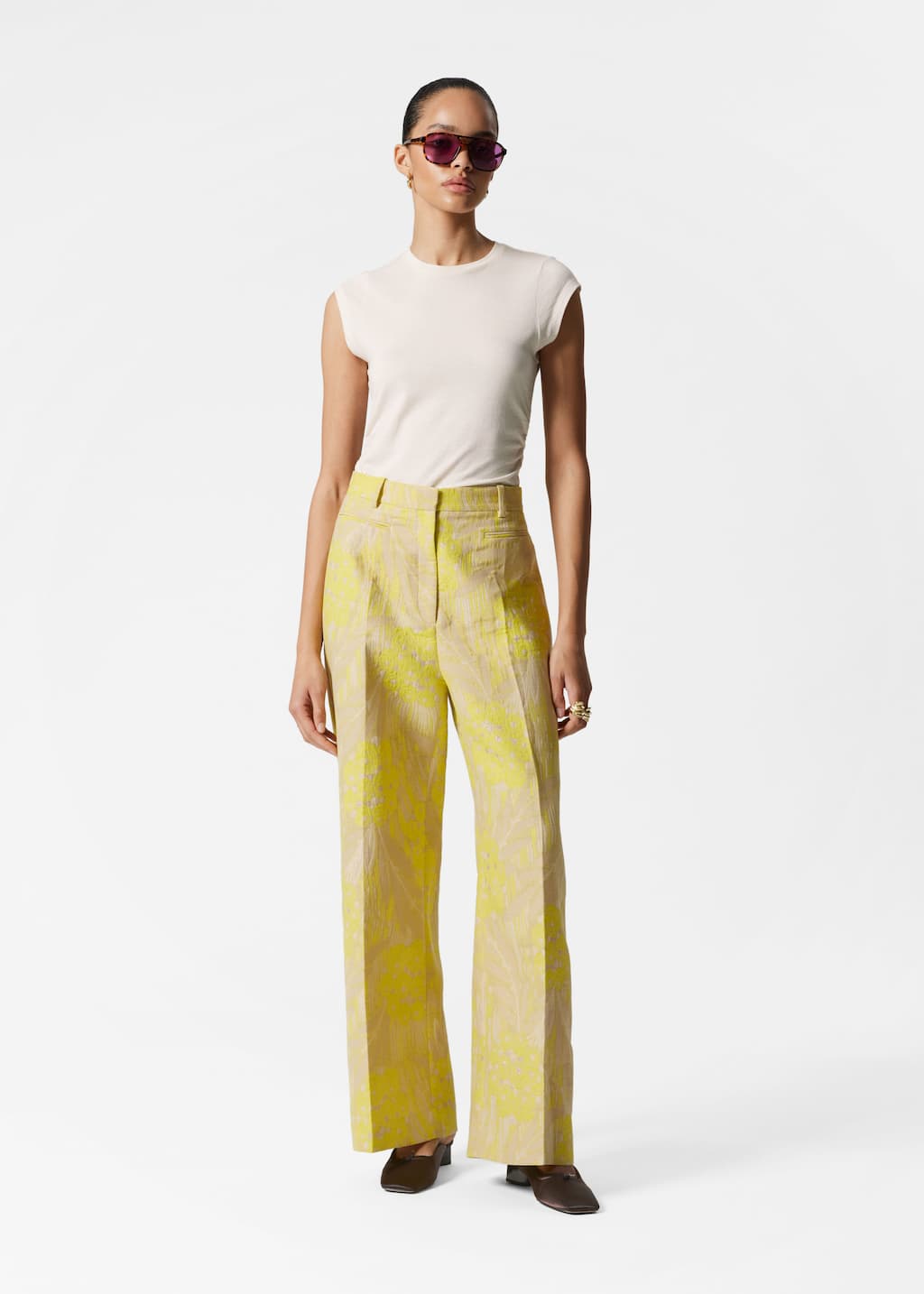 Jacquard Press-Crease Trousers - Yellow jacquard - Lookbook