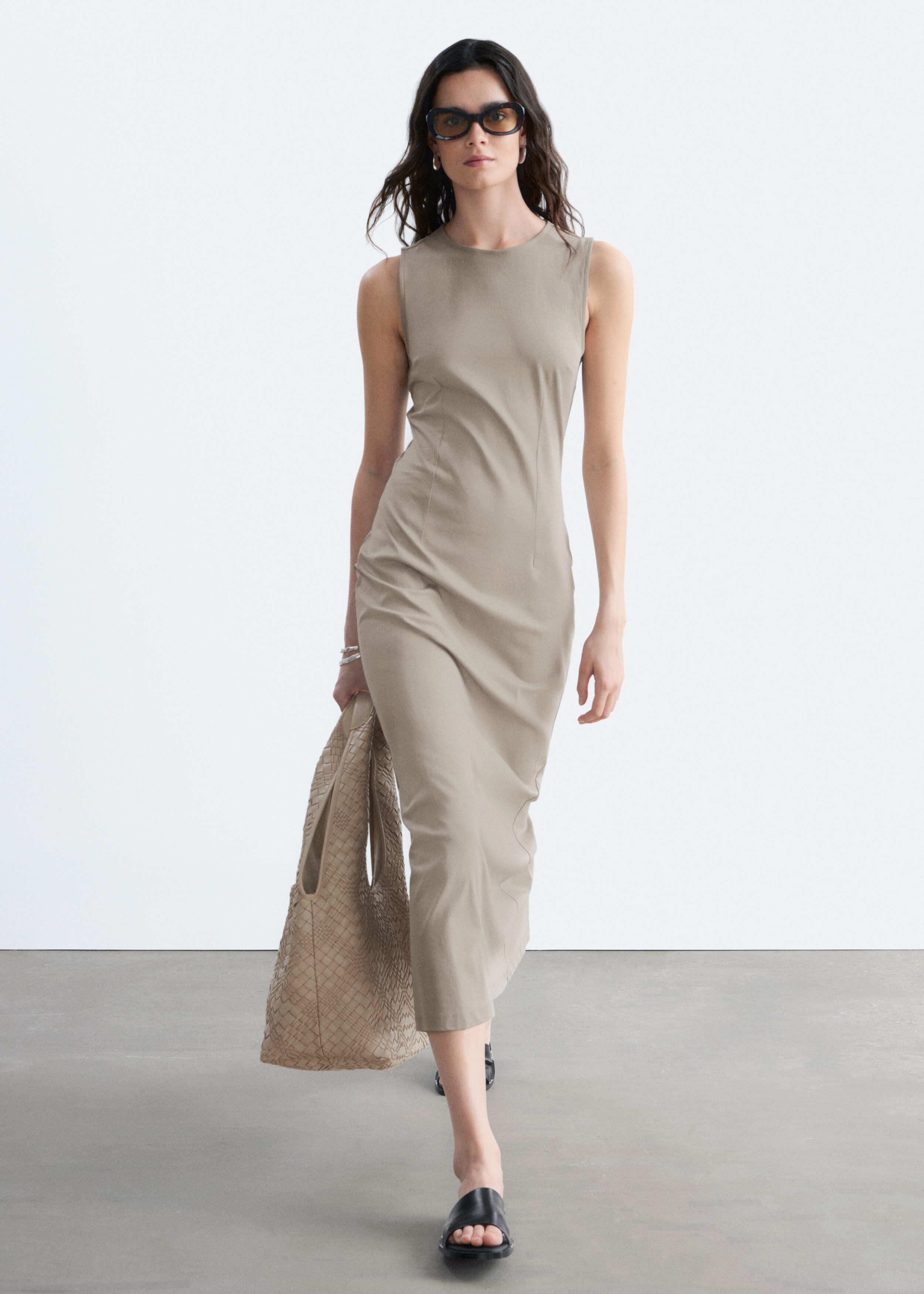 Fitted Cotton Jersey Midi Dress