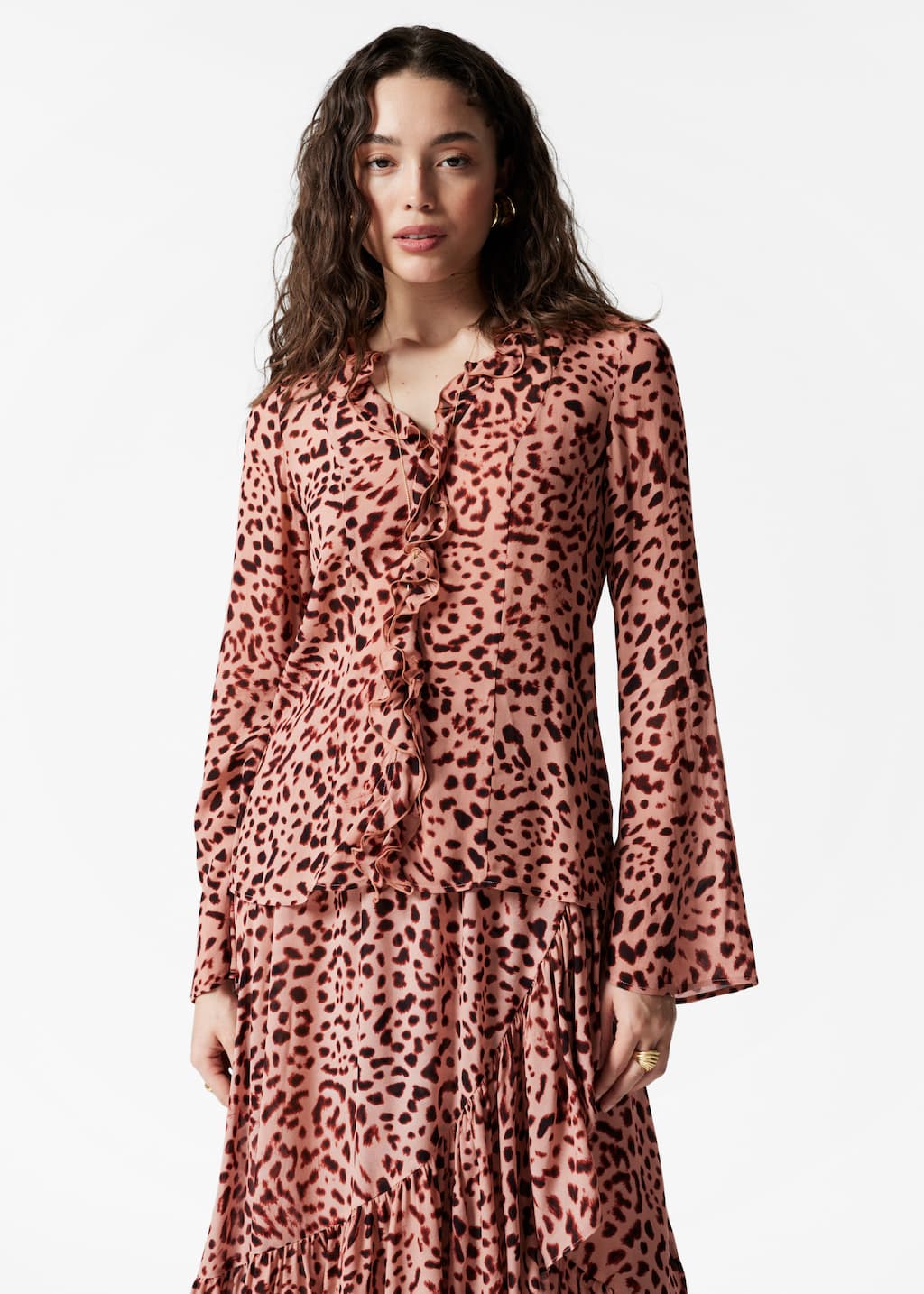 Image of V-Neck Ruffle Blouse