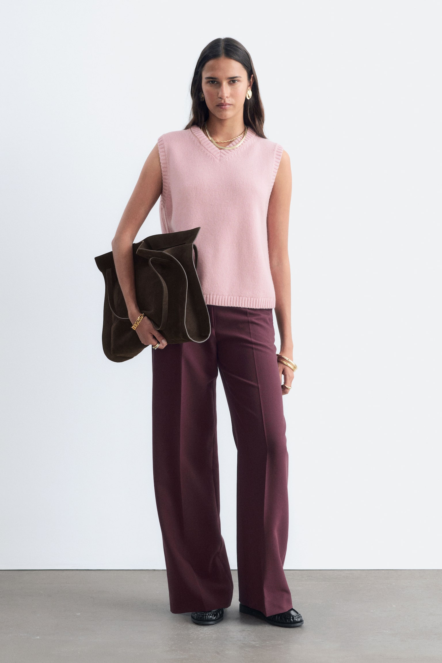 Loose-Fit Tailored Trousers - אדום כהה/שחור - 1