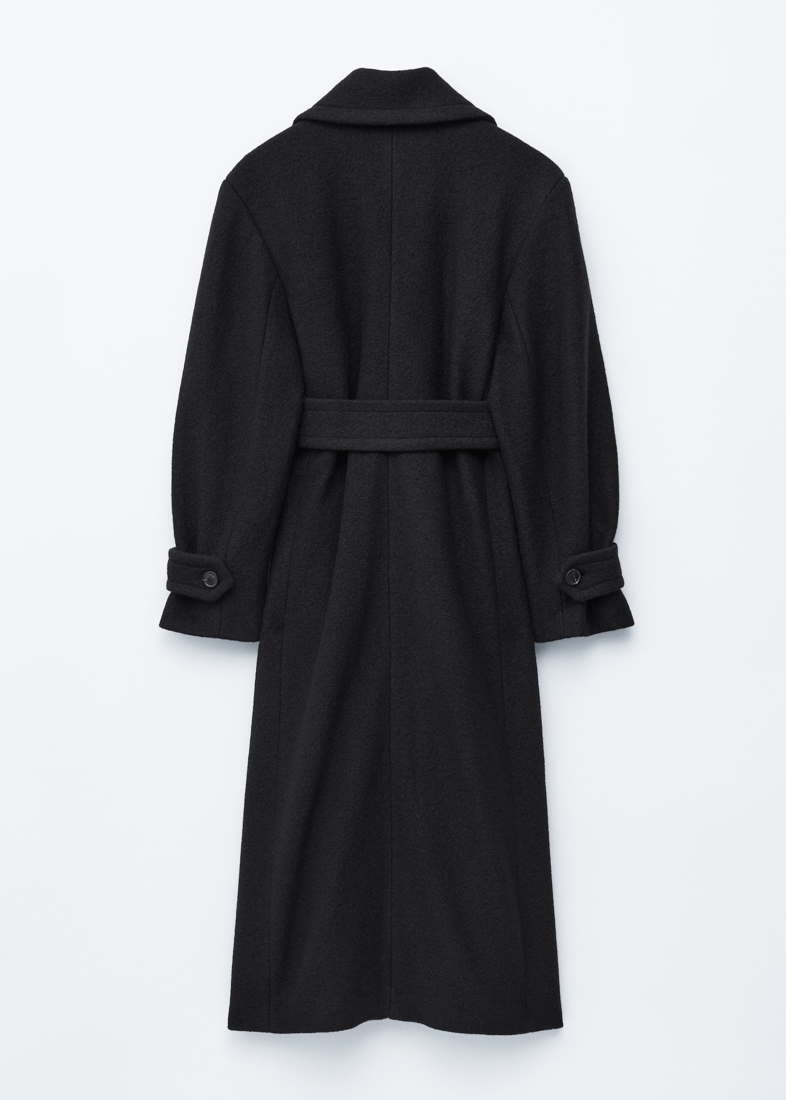 Tie-Belt Wool Coat - Black/Dark Brown - 2