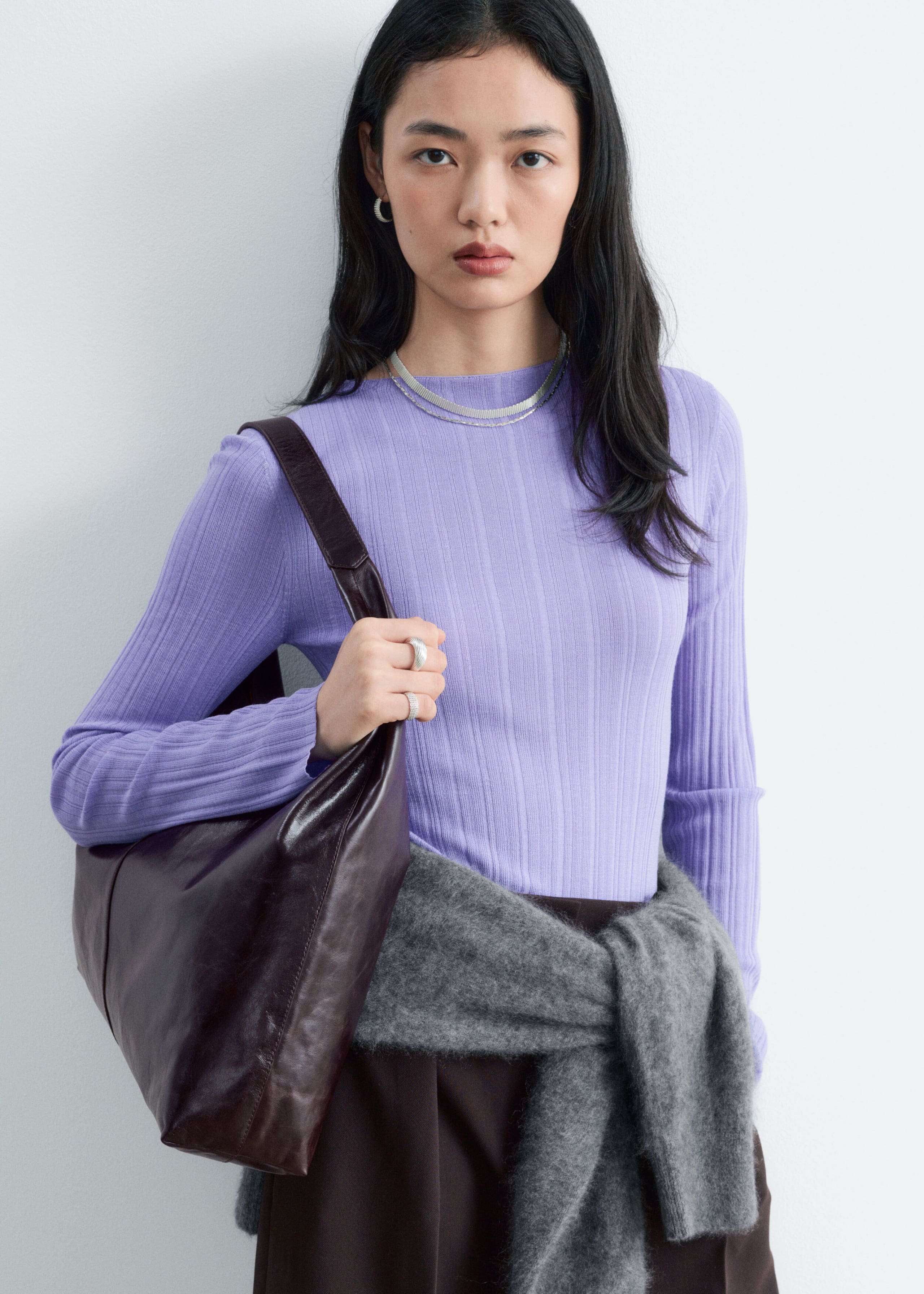 Large Leather Tote Bag - Dark Brown - Lookbook