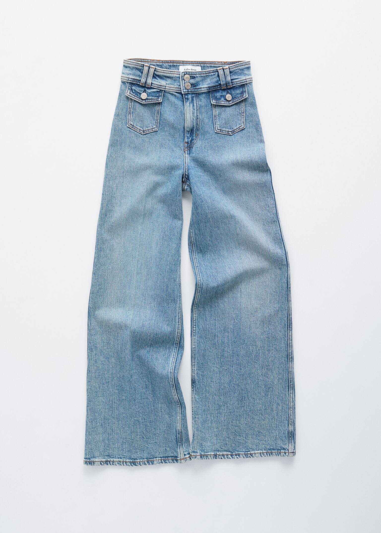 Press-Crease Flared Jeans - Washed Light Blue/Black/Washed Mid Blue - 1