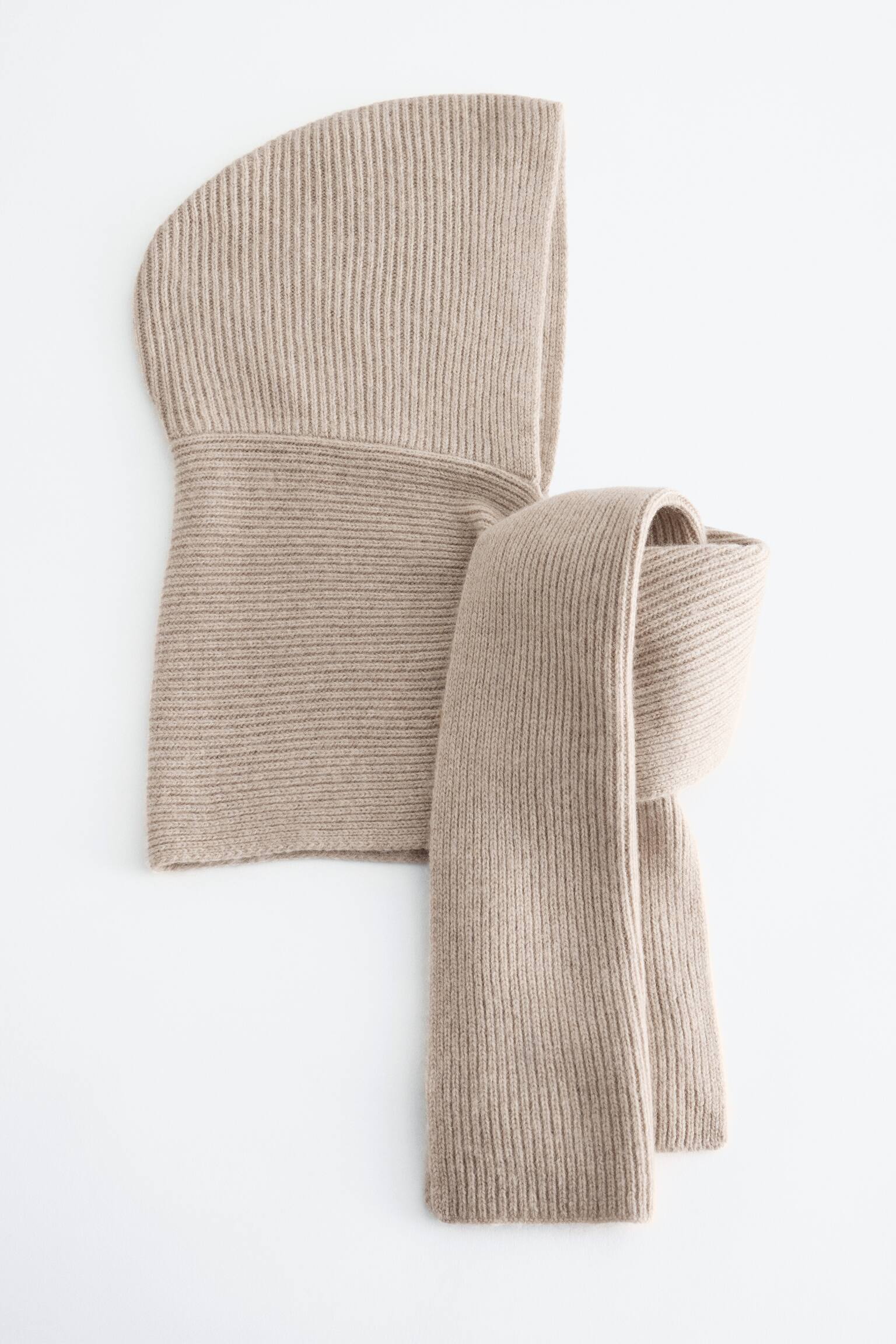 Hooded Wool Scarf - Beige