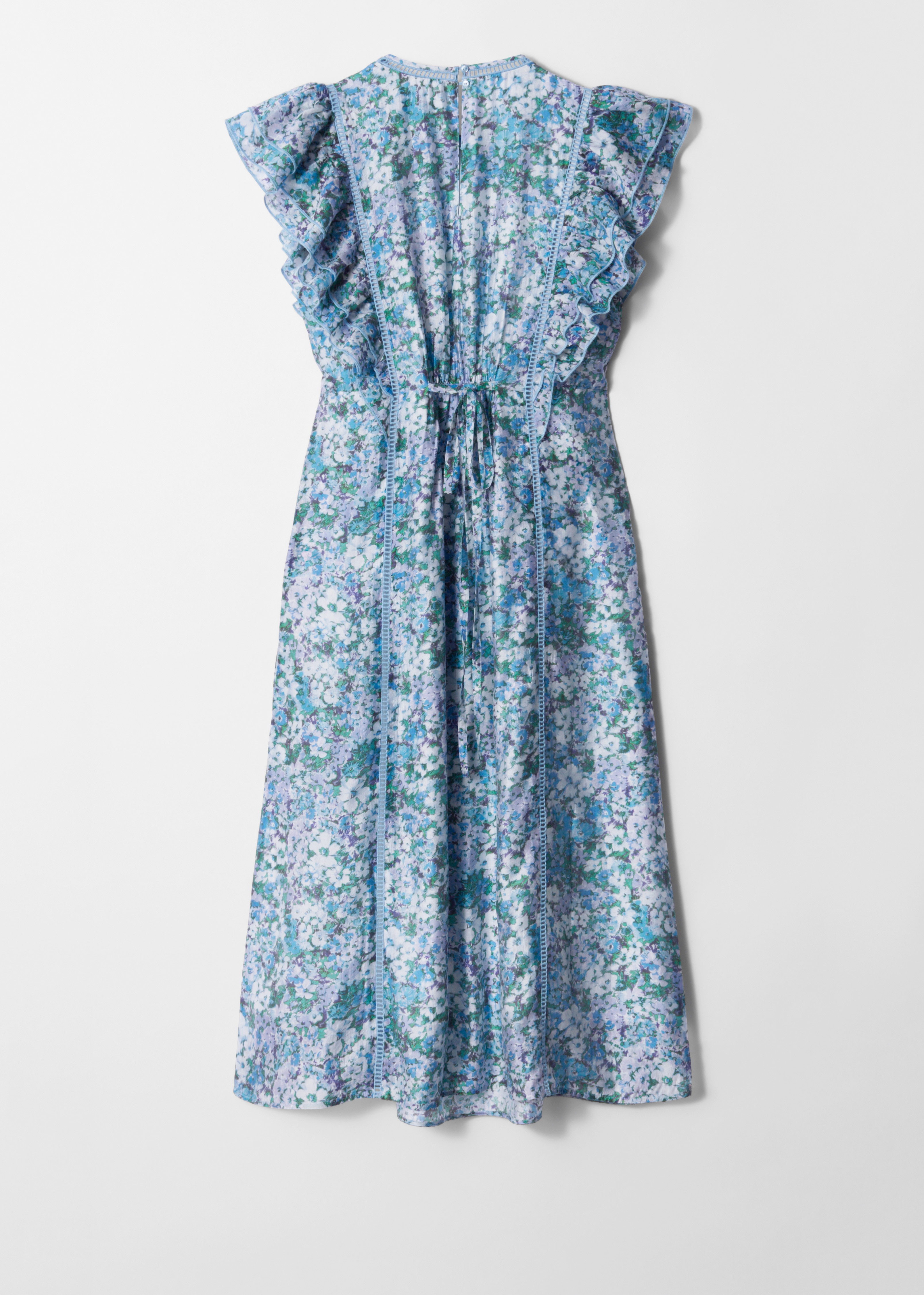 Φόρεμα Μίντι με Βολάν - Μπλε Λουλουδάτο/Ροδακινί