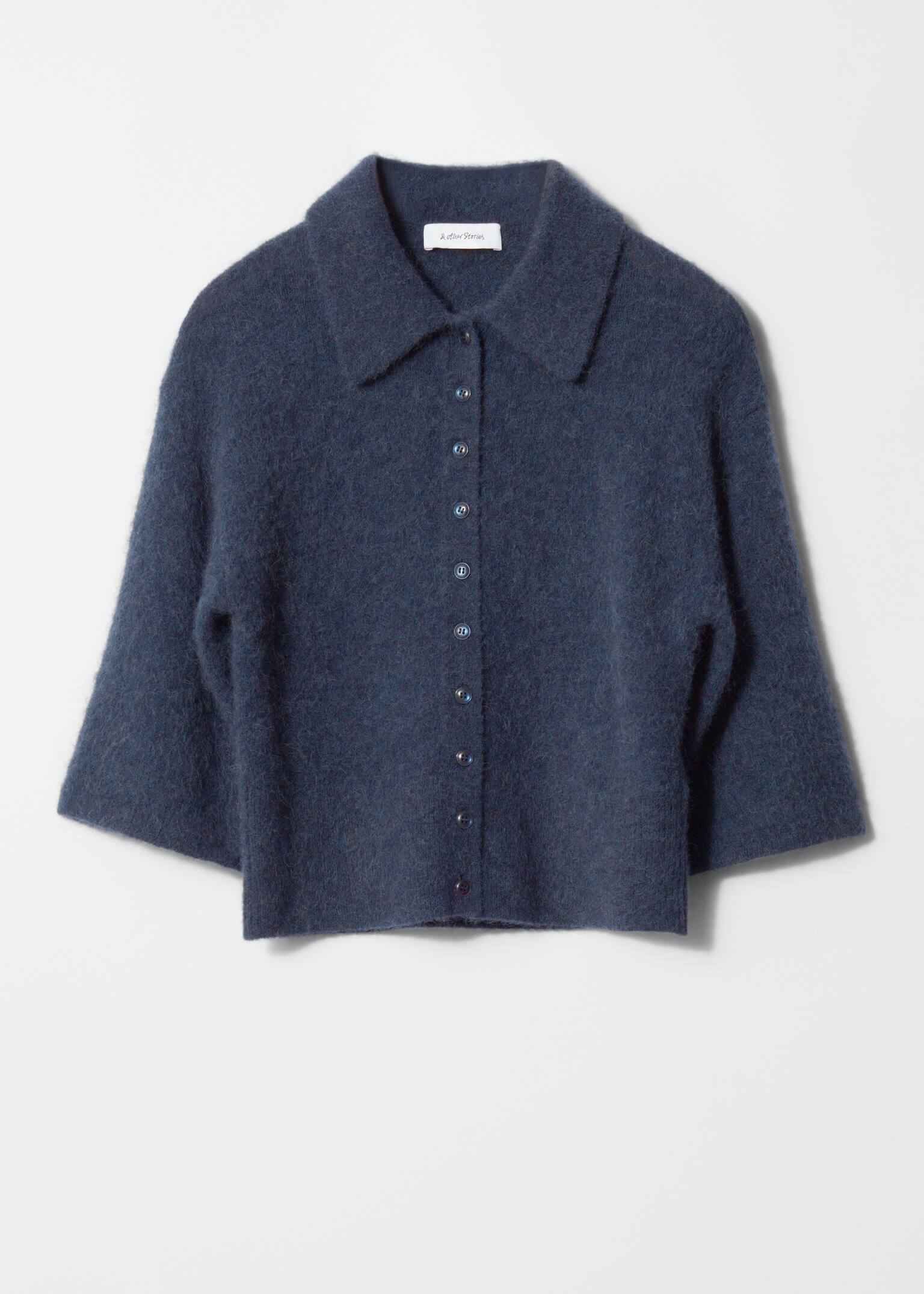 Alpaca-Blend Short-Sleeve Cardigan - Dark blue