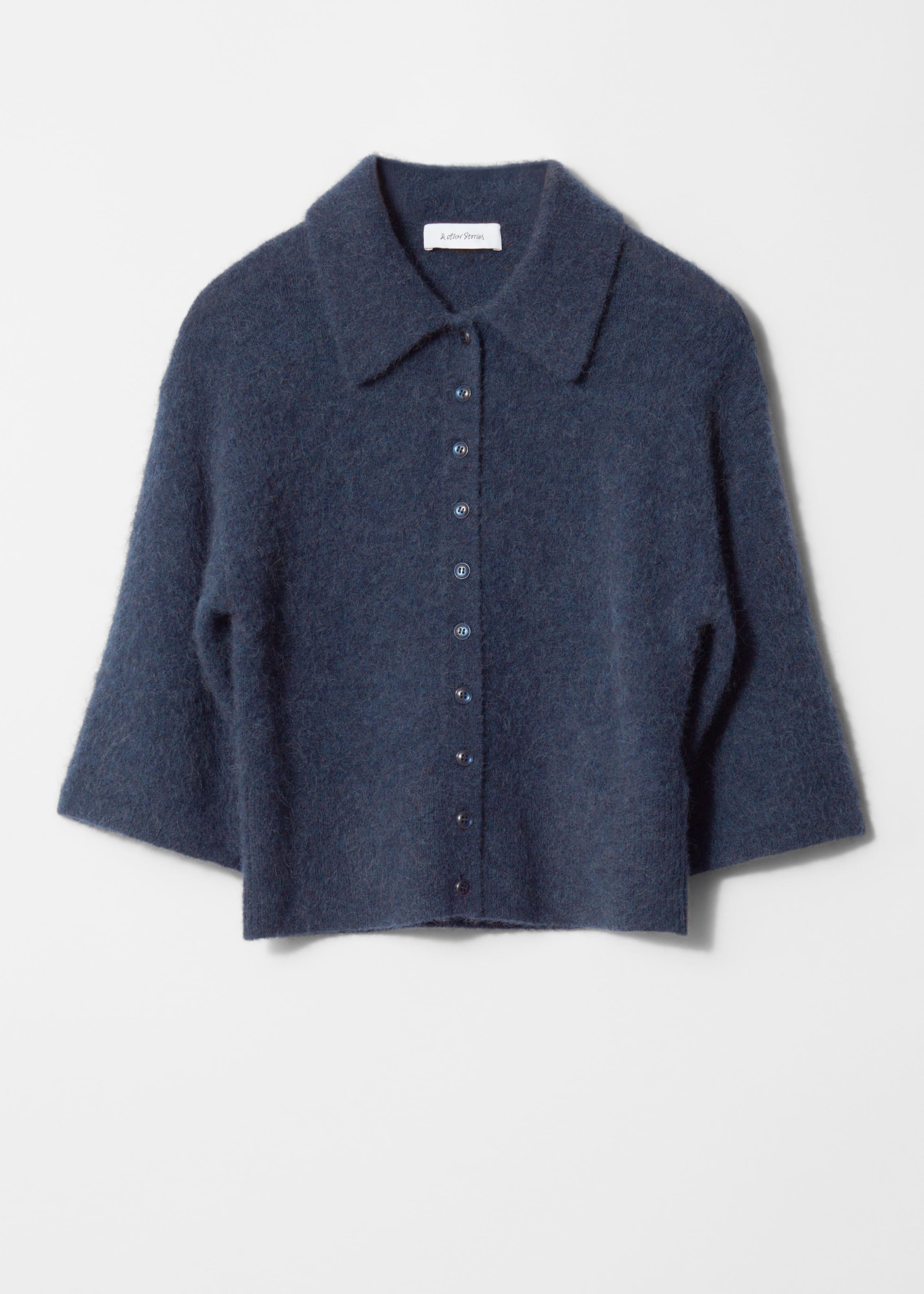 Alpaca-Blend Short-Sleeve Cardigan - Dark blue - Still Life
