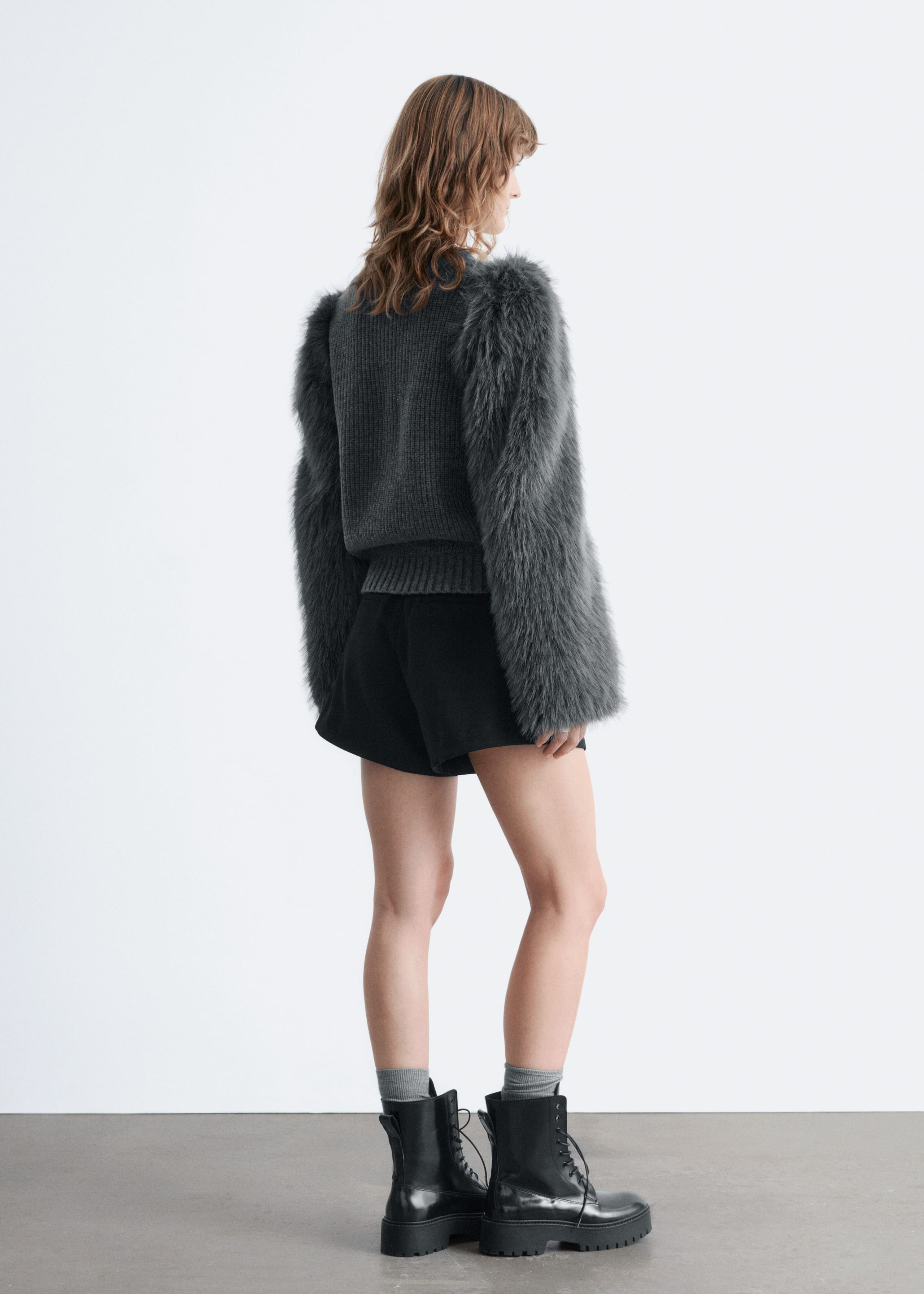 Image of Faux Fur-Sleeve Wool Jumper