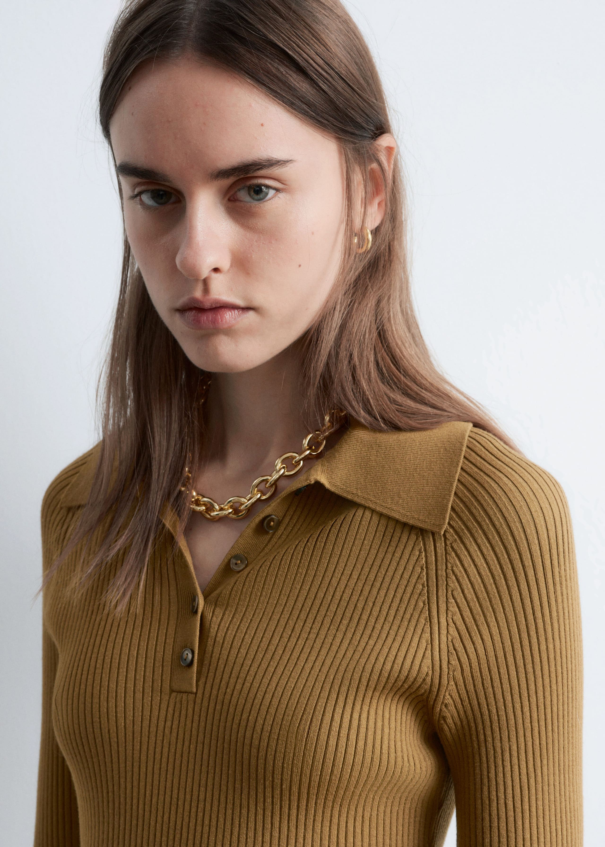 Image of Rib-Knit Polo Midi Dress