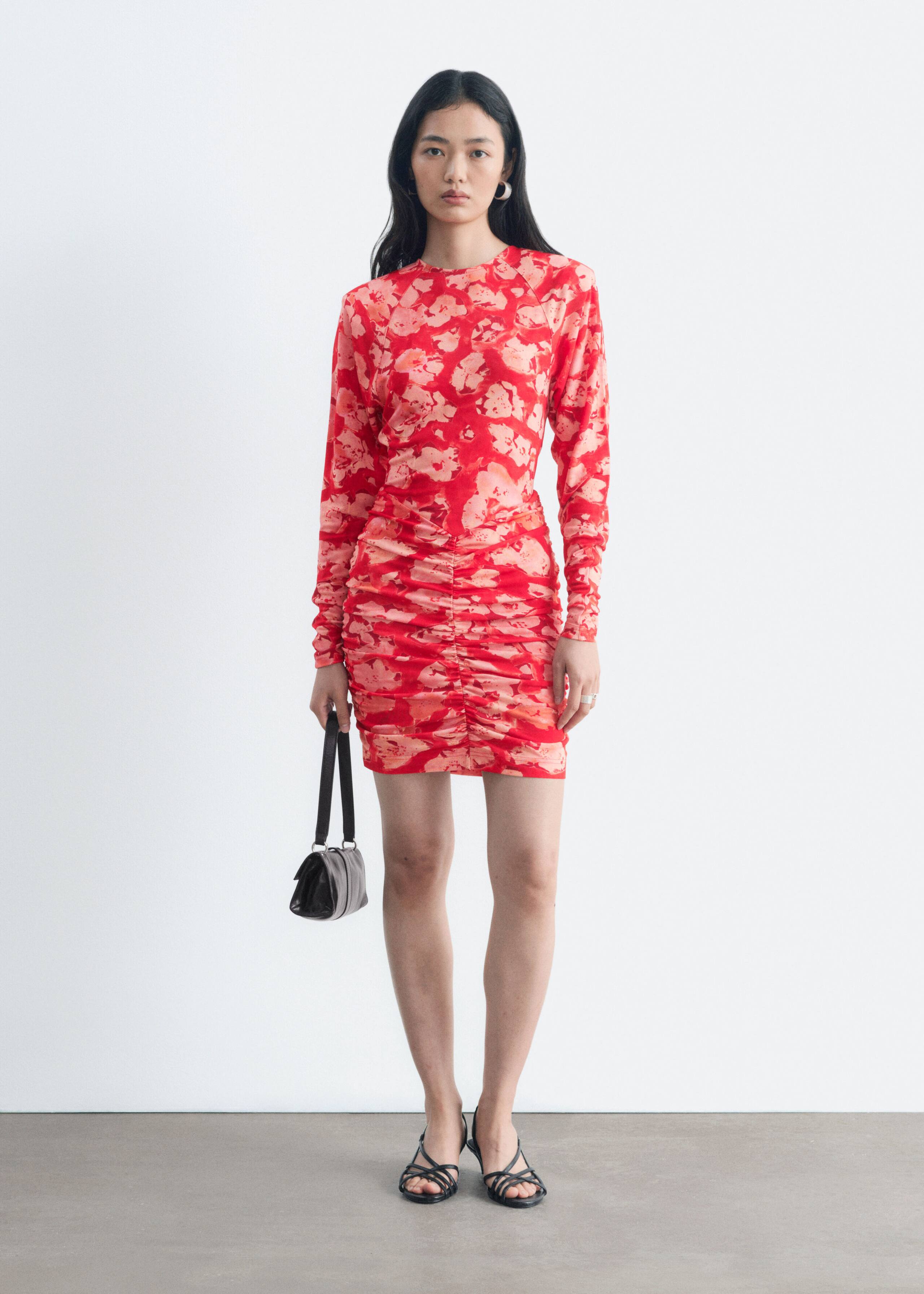 Ruched Mini Dress - Red/Florals - Lookbook