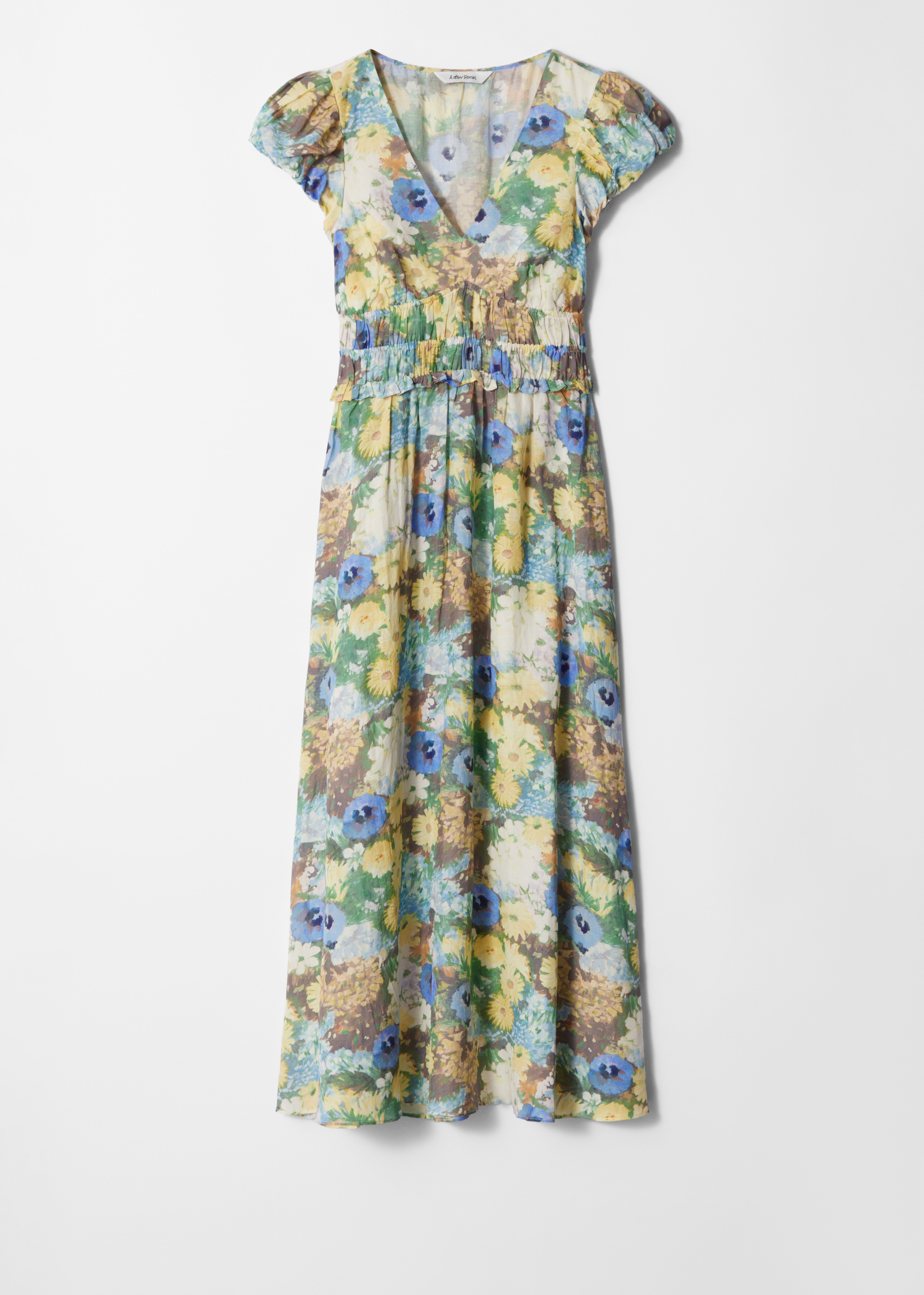 Vestido midi con mangas burbuja - Floral/Floral azul/Negro