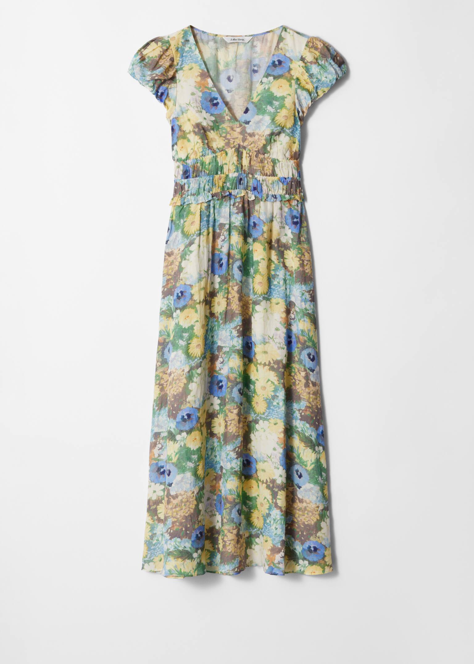 Robe midi à manches ballon - Motif fleuri/Imprimé floral bleu - 2