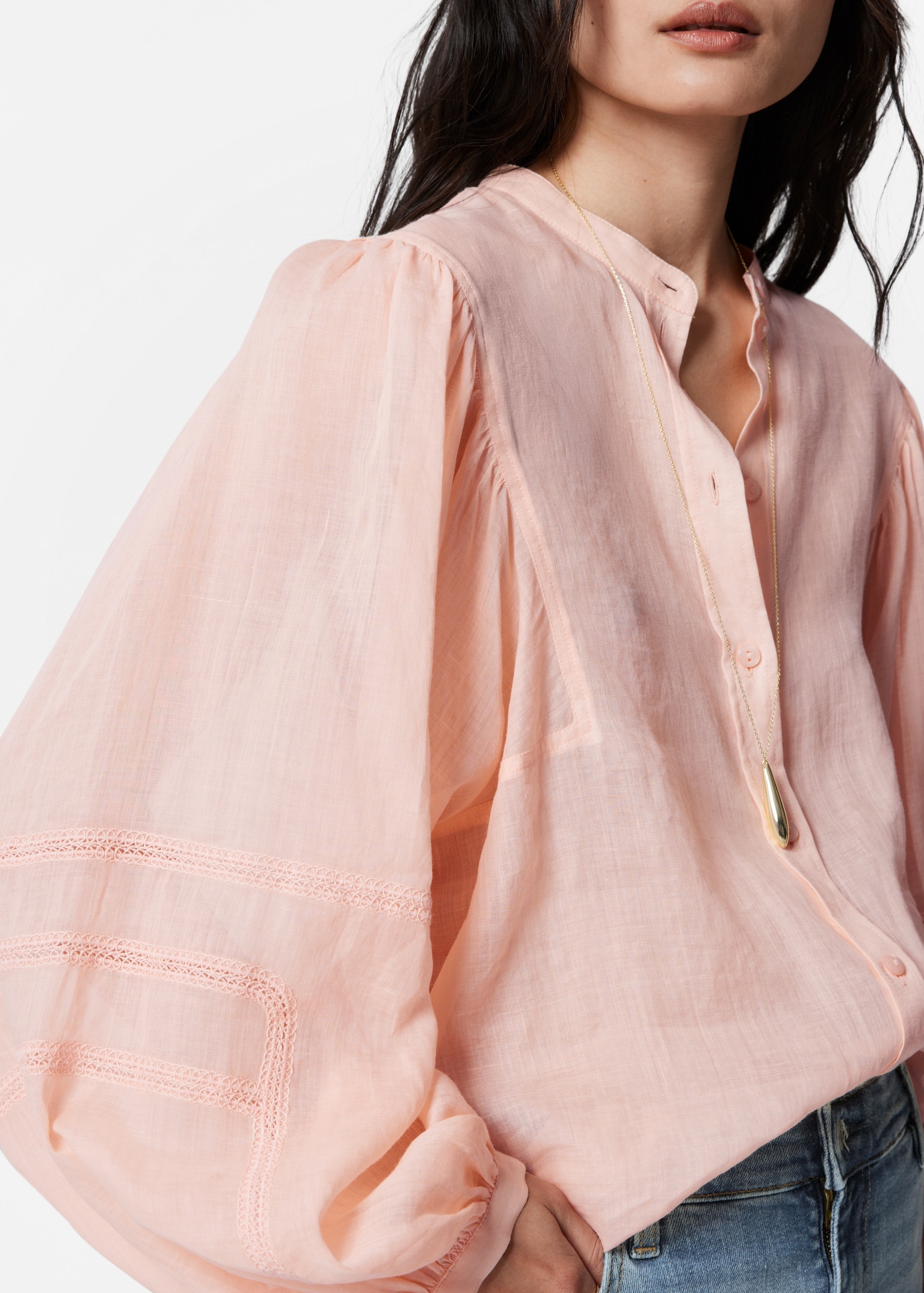 Voluminous Sleeve Blouse - Peach/Black/Ecru - 5