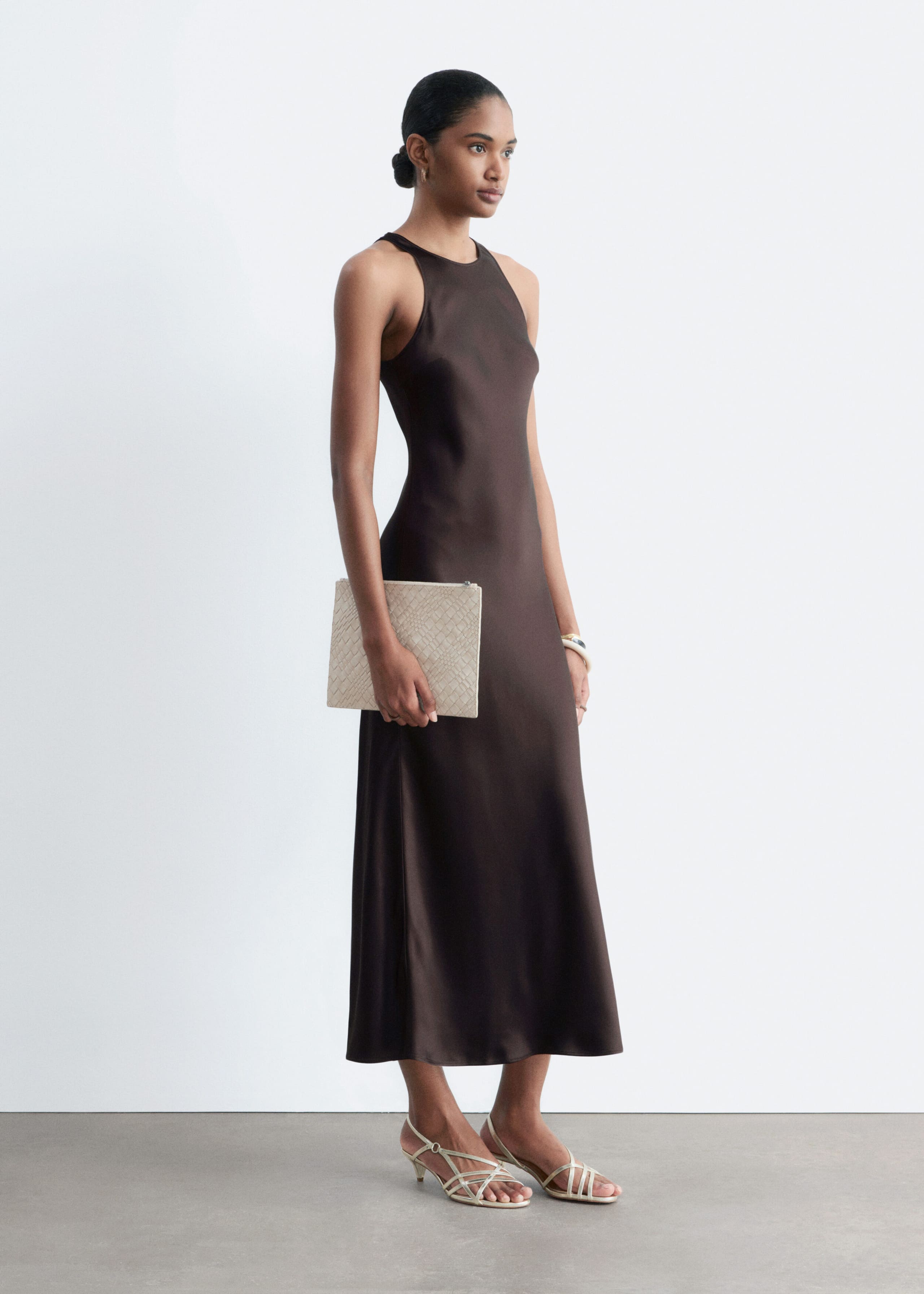 Image of Sleeveless Satin Midi Dress
