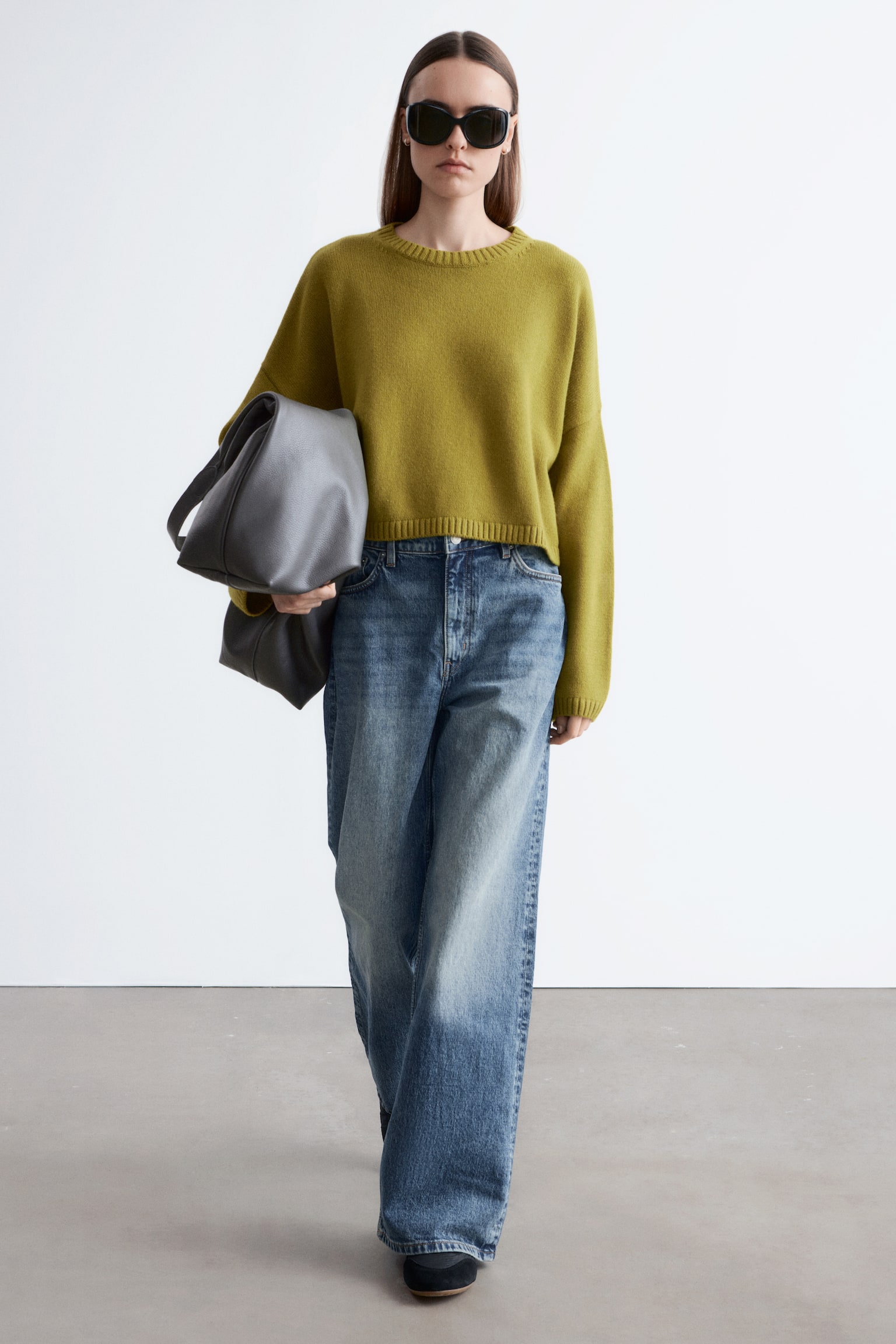 Sveter z kašmíru a bavlny - Khaki zelená/Béžová - 5