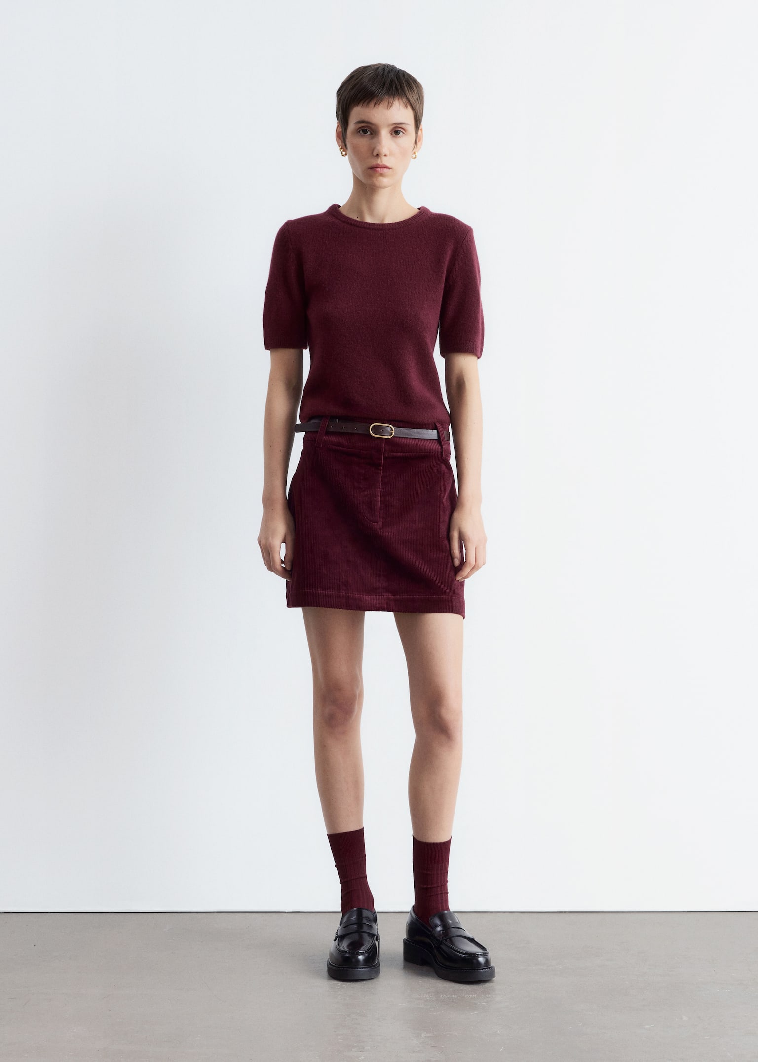 Knitted Cashmere T-shirt - Dark Red - 3